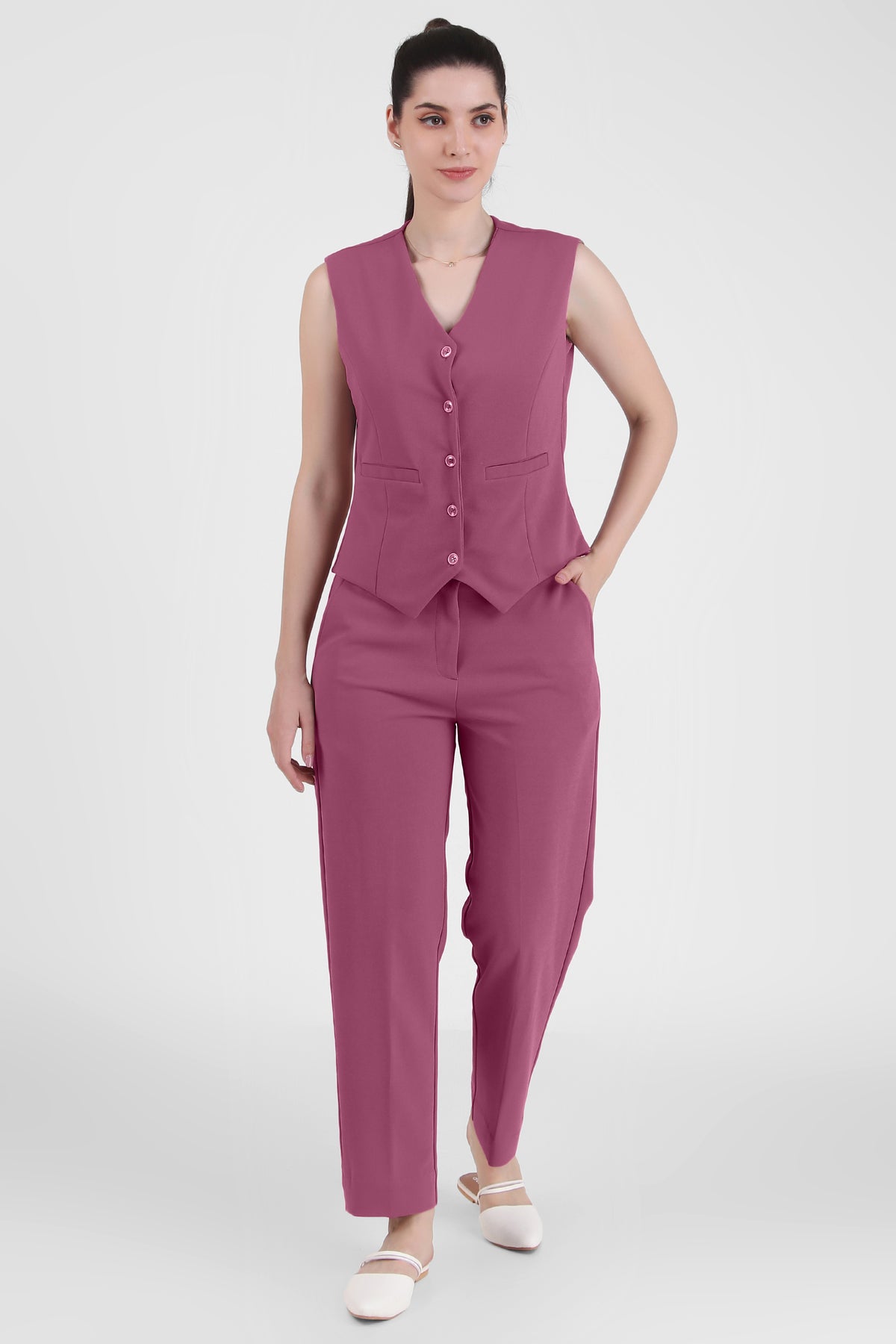 Power : 3 Piece Suit Set : Waistcoat Blazer Pant in Dusky Mauve