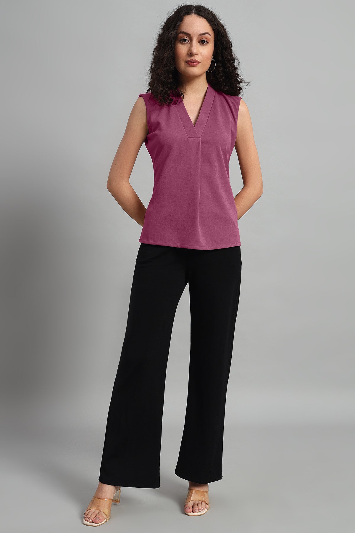 V-Neck Charm Relaxed Top, Dusky Mauve