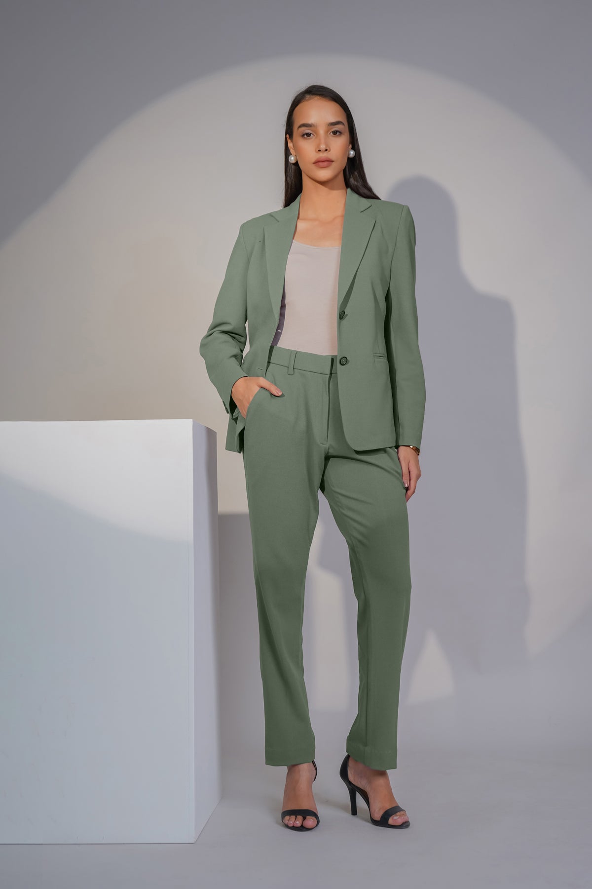 Eternal Office Blazer with Pants Power Suit, Olive Green