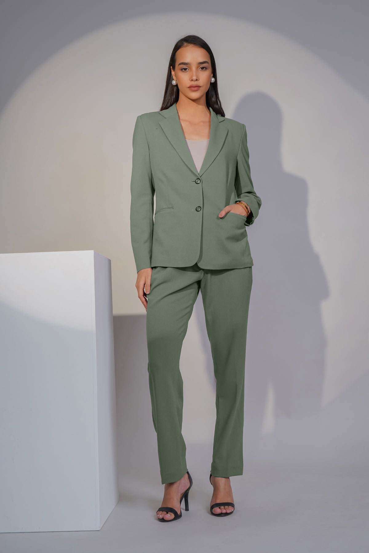 Eternal Office Blazer with Pants Power Suit, Olive Green