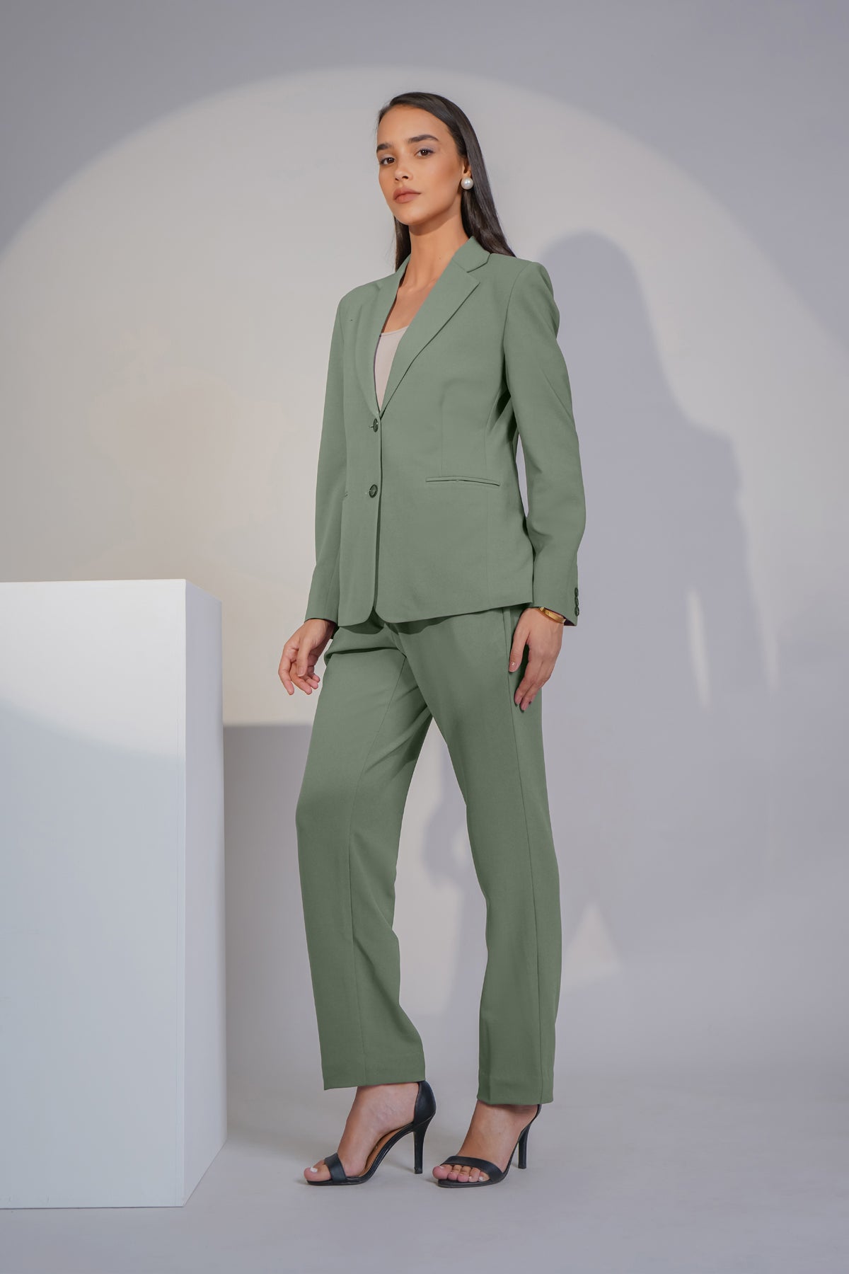 Eternal Office Blazer with Pants Power Suit, Olive Green