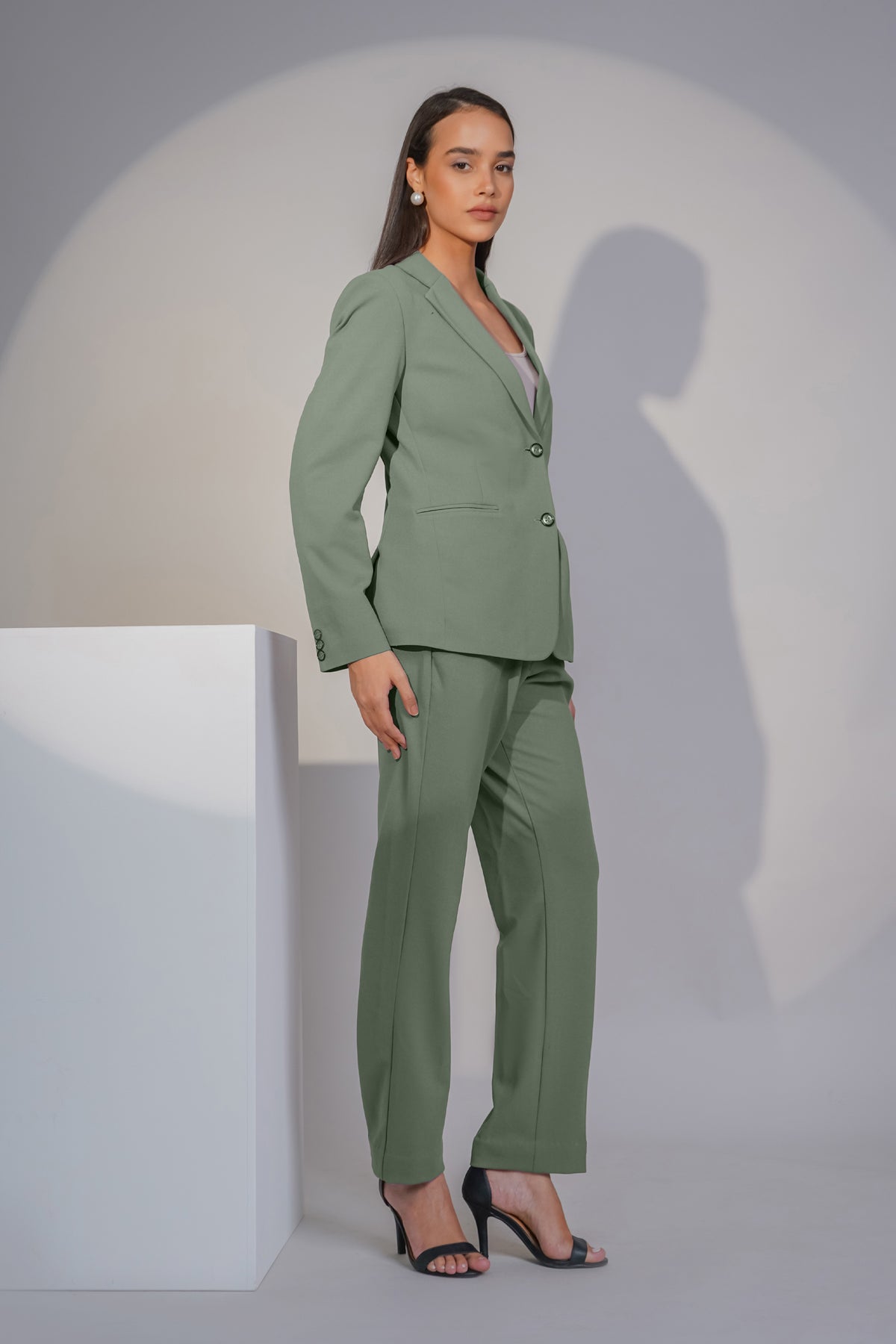 Eternal Office Blazer with Pants Power Suit, Olive Green