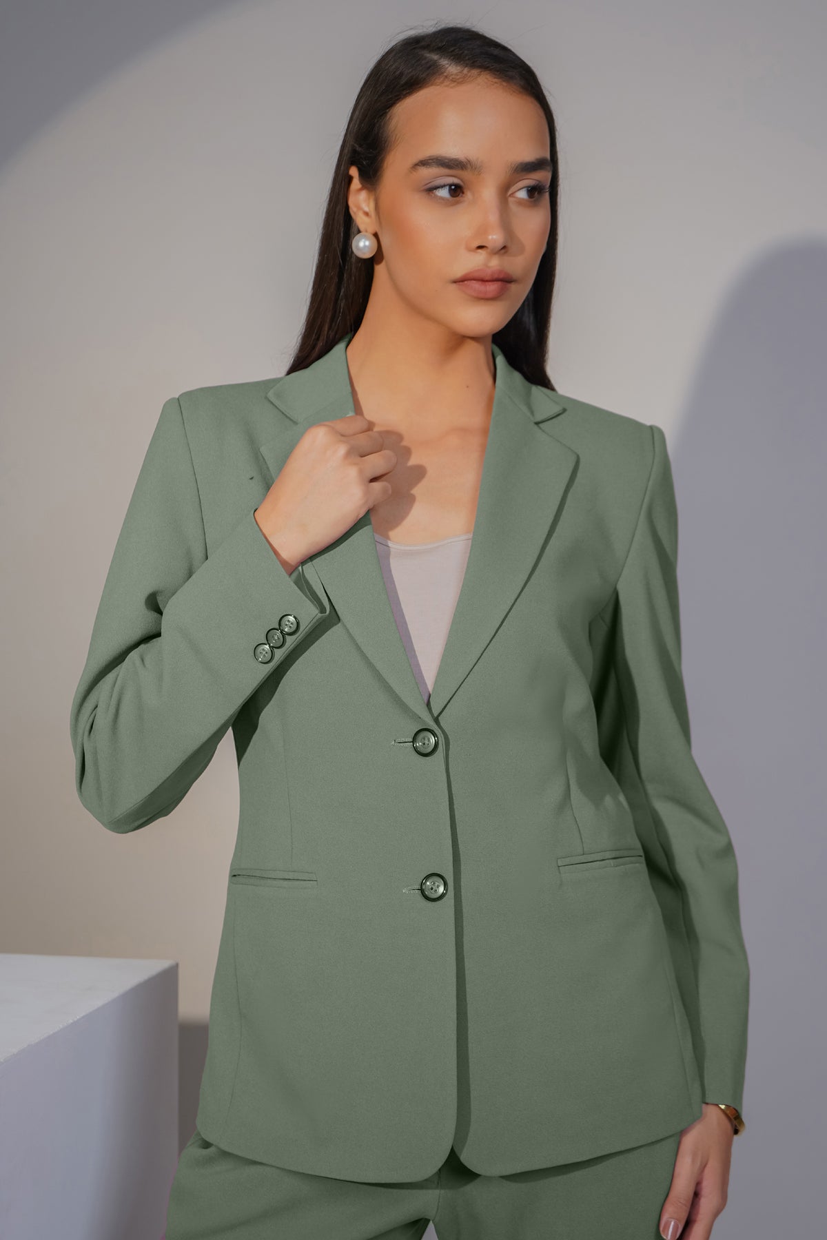 Eternal Office Blazer with Pants Power Suit, Olive Green