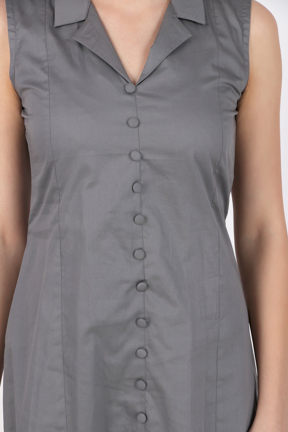 Lapel Grace Calf-Length Dress, Dark Gray