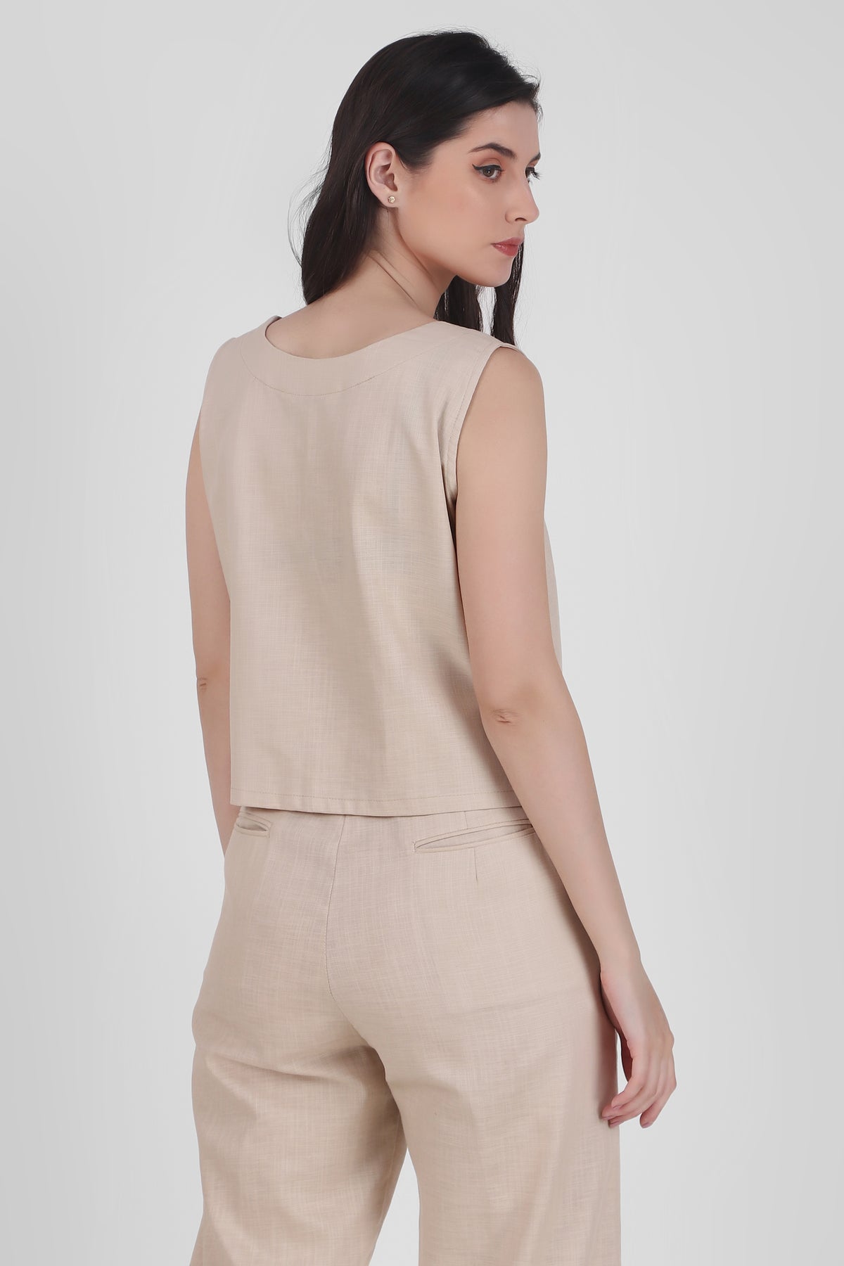 Linen Square Neck Tank, Beige