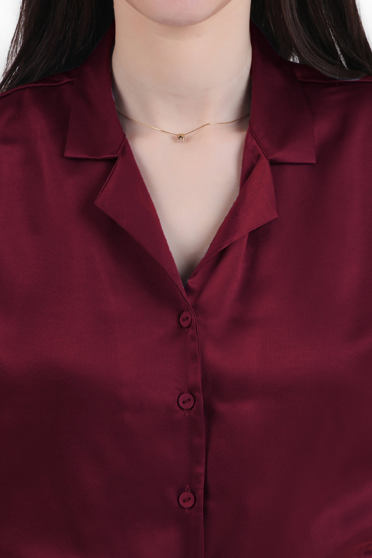 Short Sleeve Satin Shirt, Wine