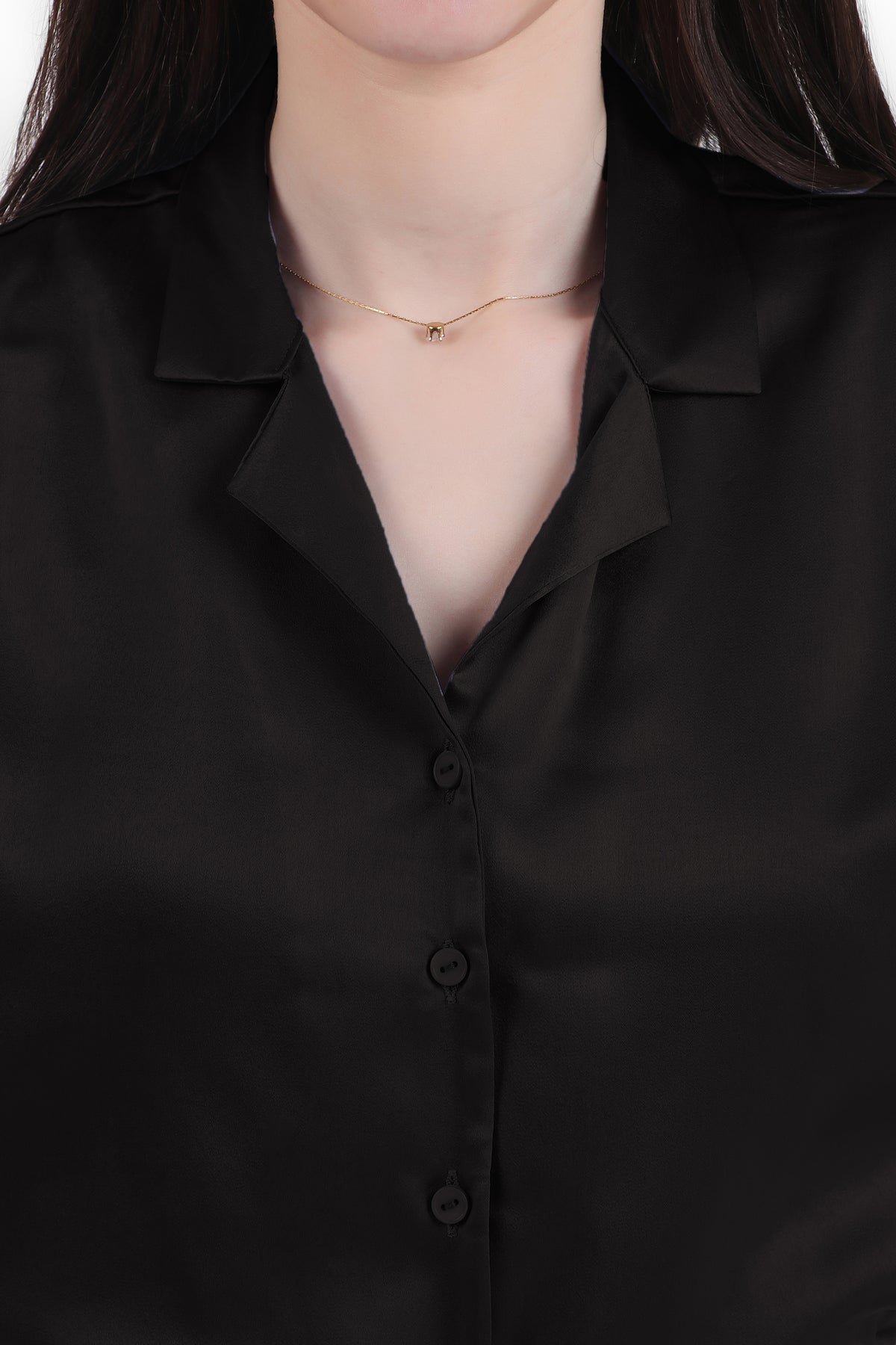 Short Sleeve Satin Shirt, Black