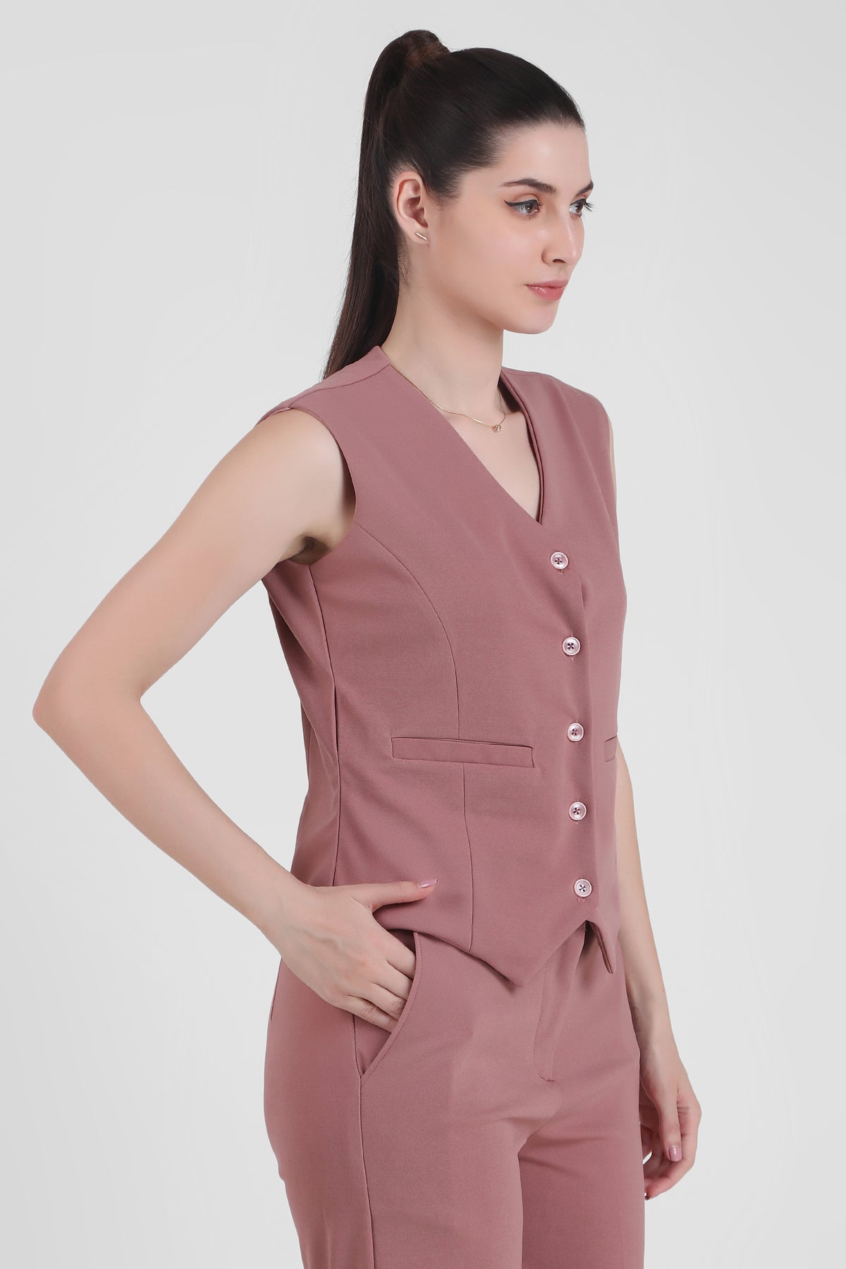 Waistcoat And Trousers Co-ord Set - Dusky Rose