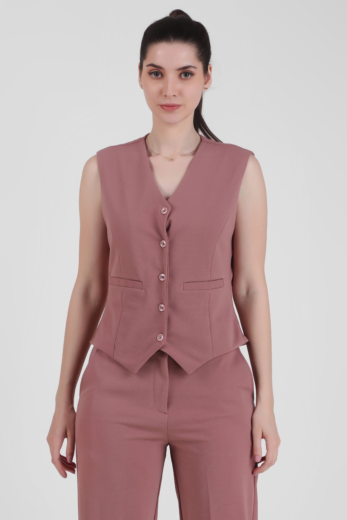 Waistcoat And Trousers Co-ord Set - Dusky Rose