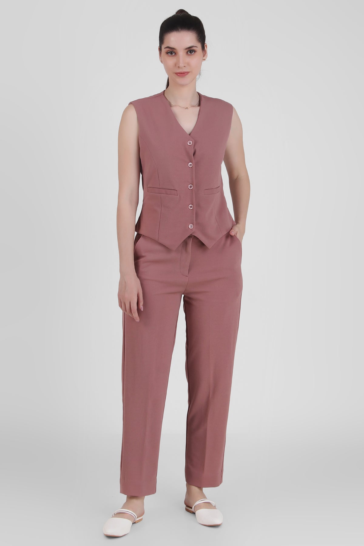 Waistcoat And Trousers Co-ord Set - Dusky Rose