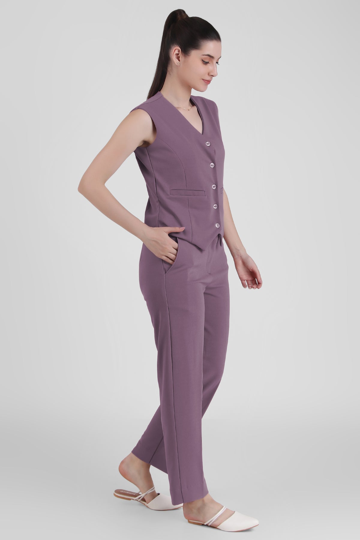 Waistcoat And Trousers Co-ord Set - Dusky Mauve