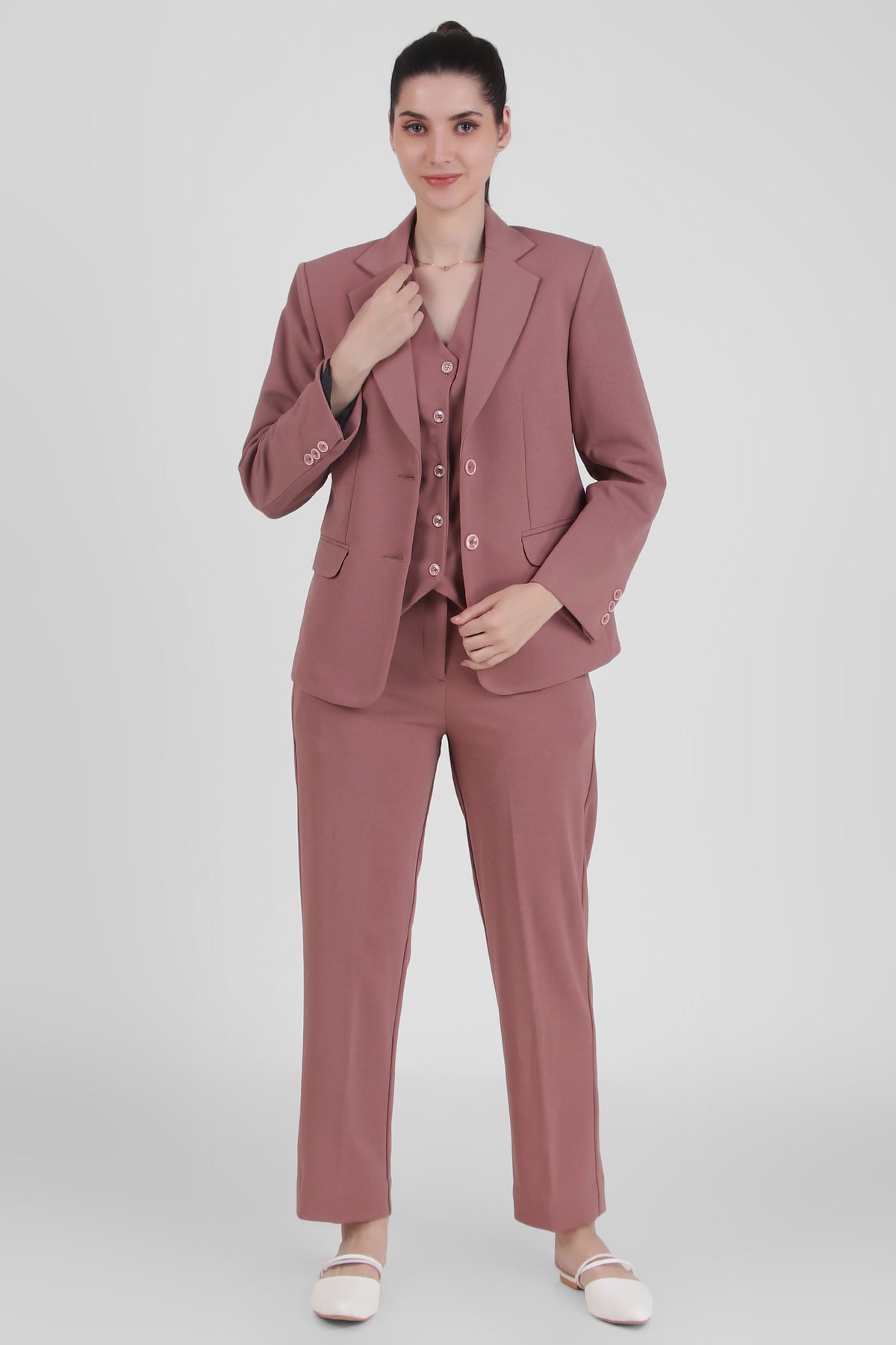 Power : 3 Piece Suit Set : Waistcoat Blazer Pant in Dusky Rose