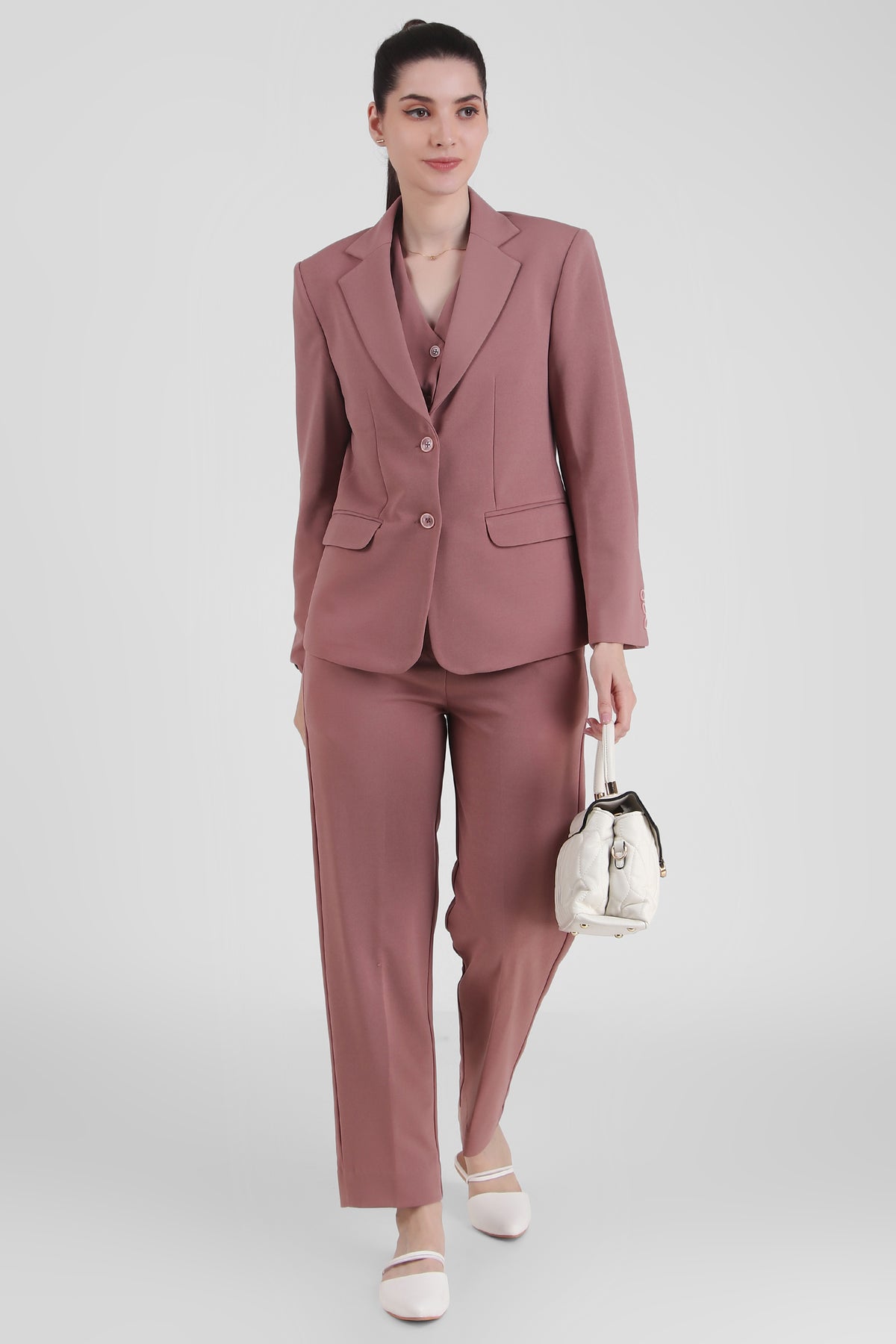 Power : 3 Piece Suit Set : Waistcoat Blazer Pant in Dusky Rose