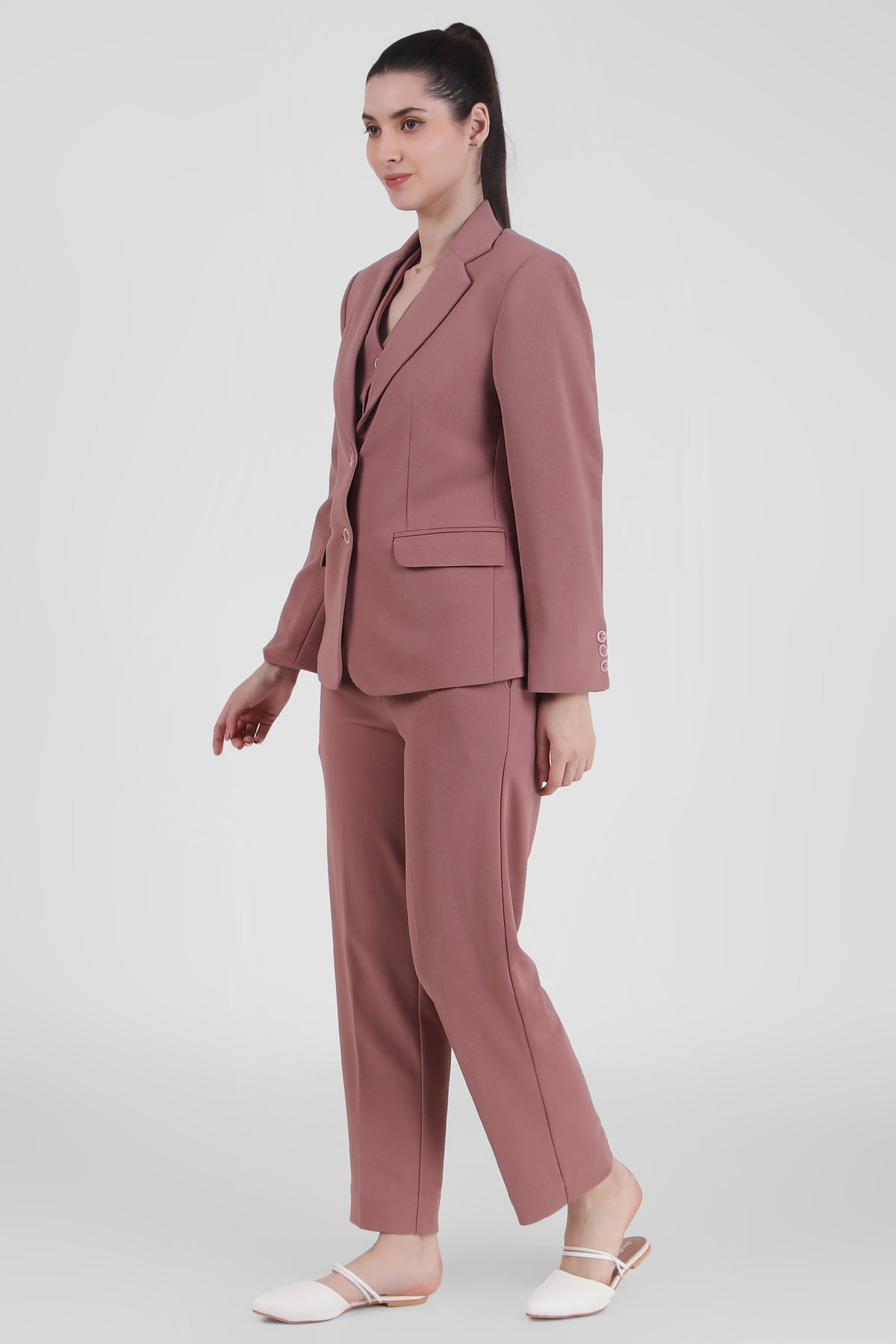 Stretch Crepe Single Breasted Blazer, Dusky Rose