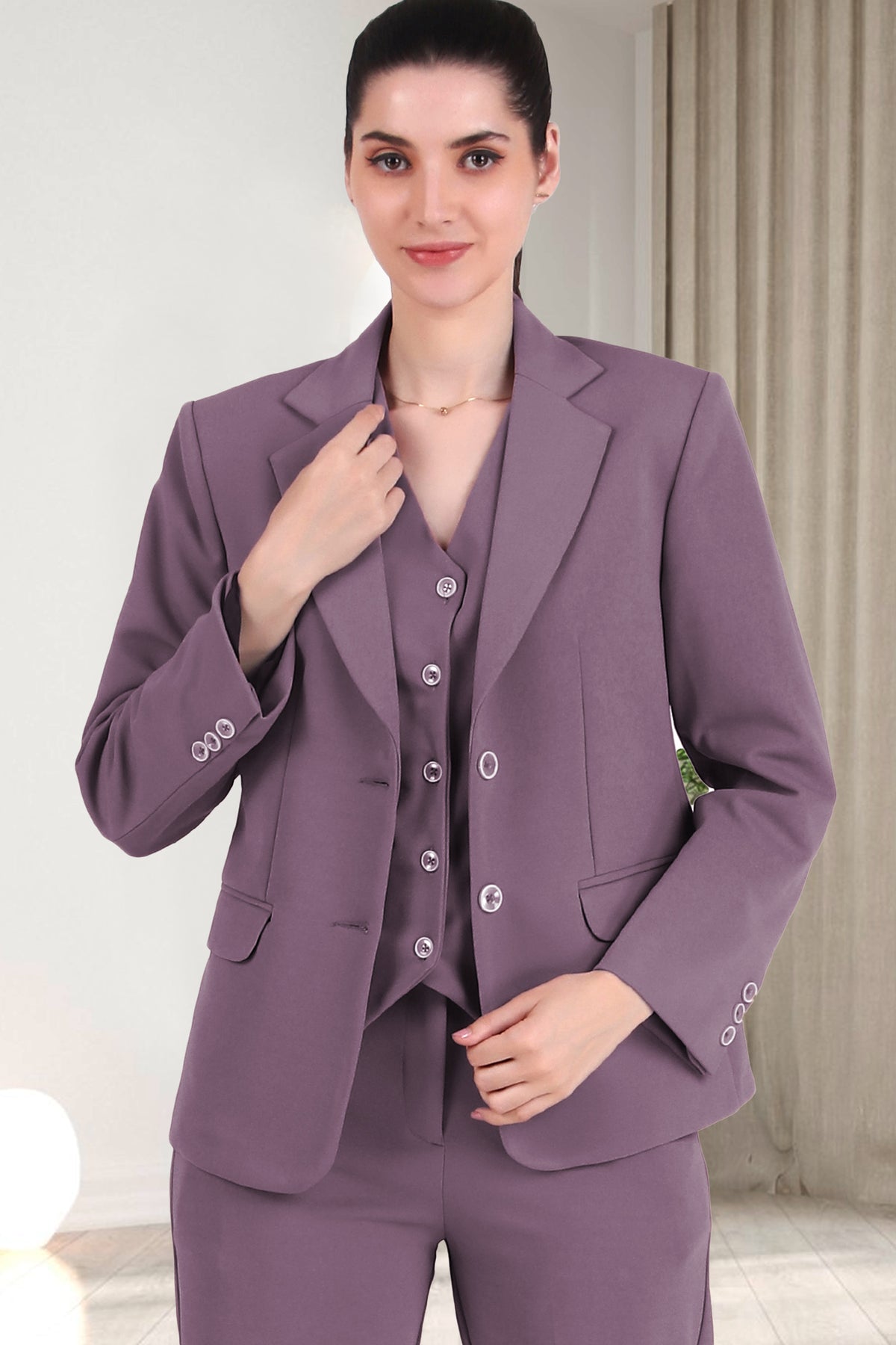 Stretch Crepe Single Breasted Blazer, Dusky Mauve