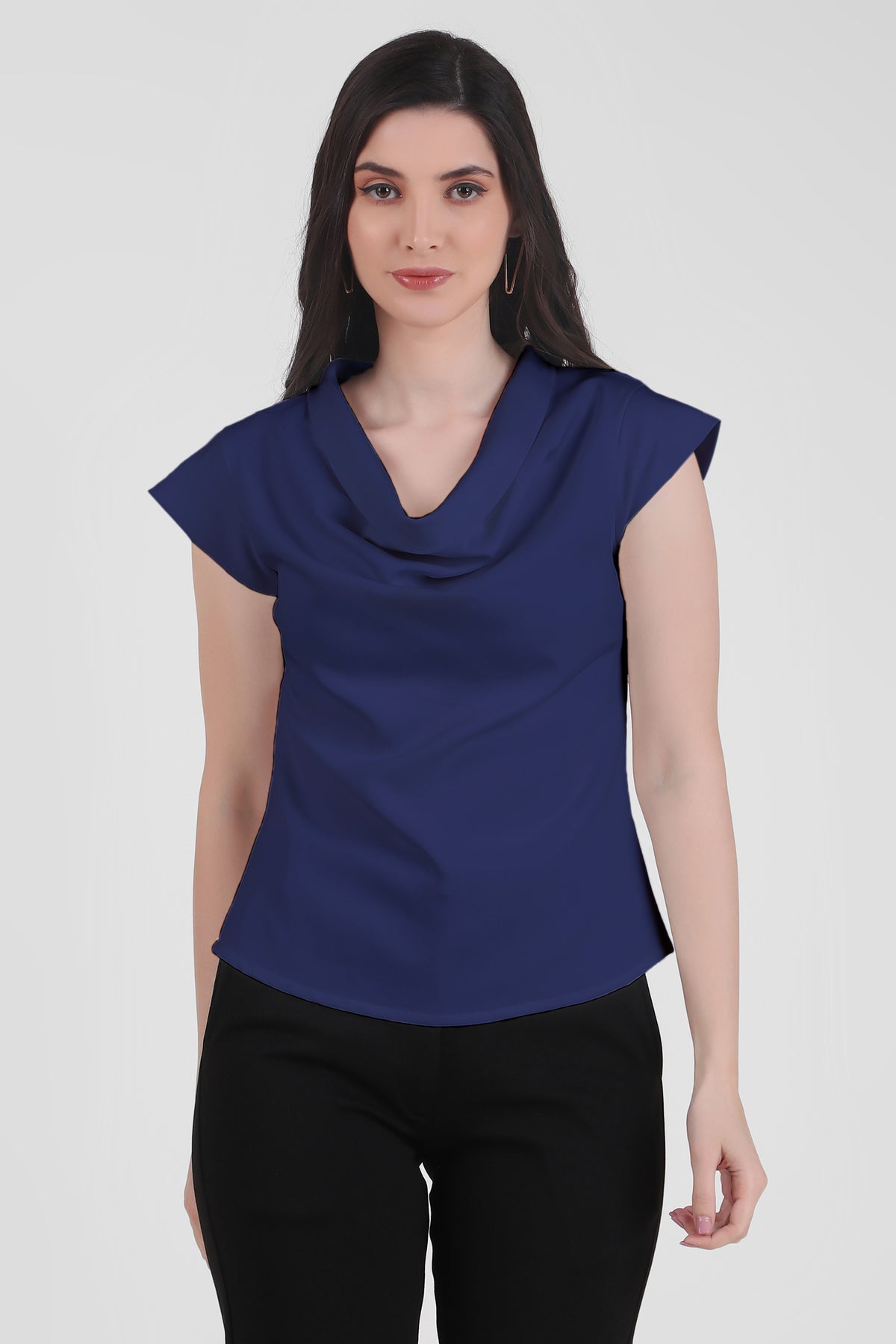 Timeless Draped Neck Top, Midnight Blue