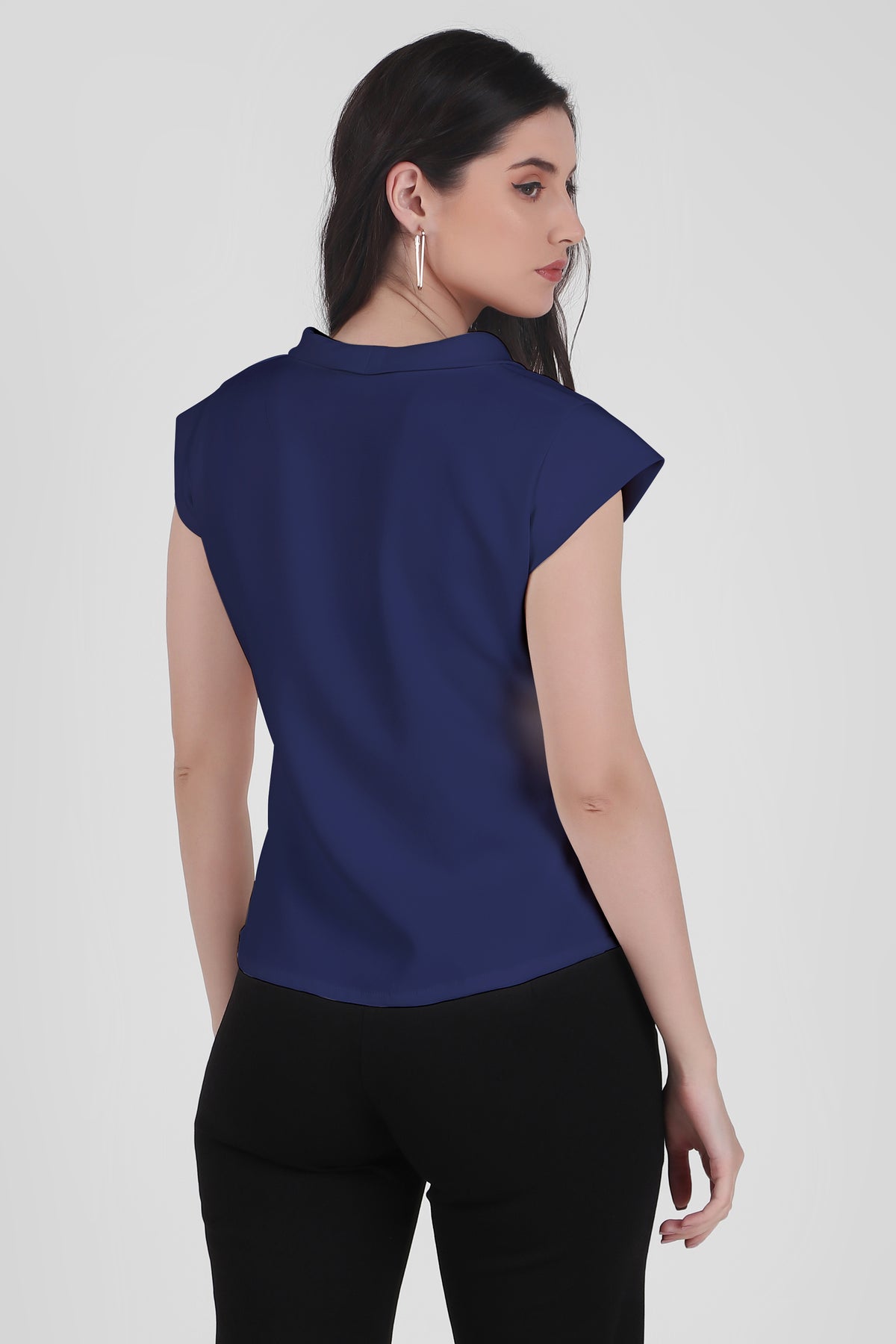 Timeless Draped Neck Top, Midnight Blue