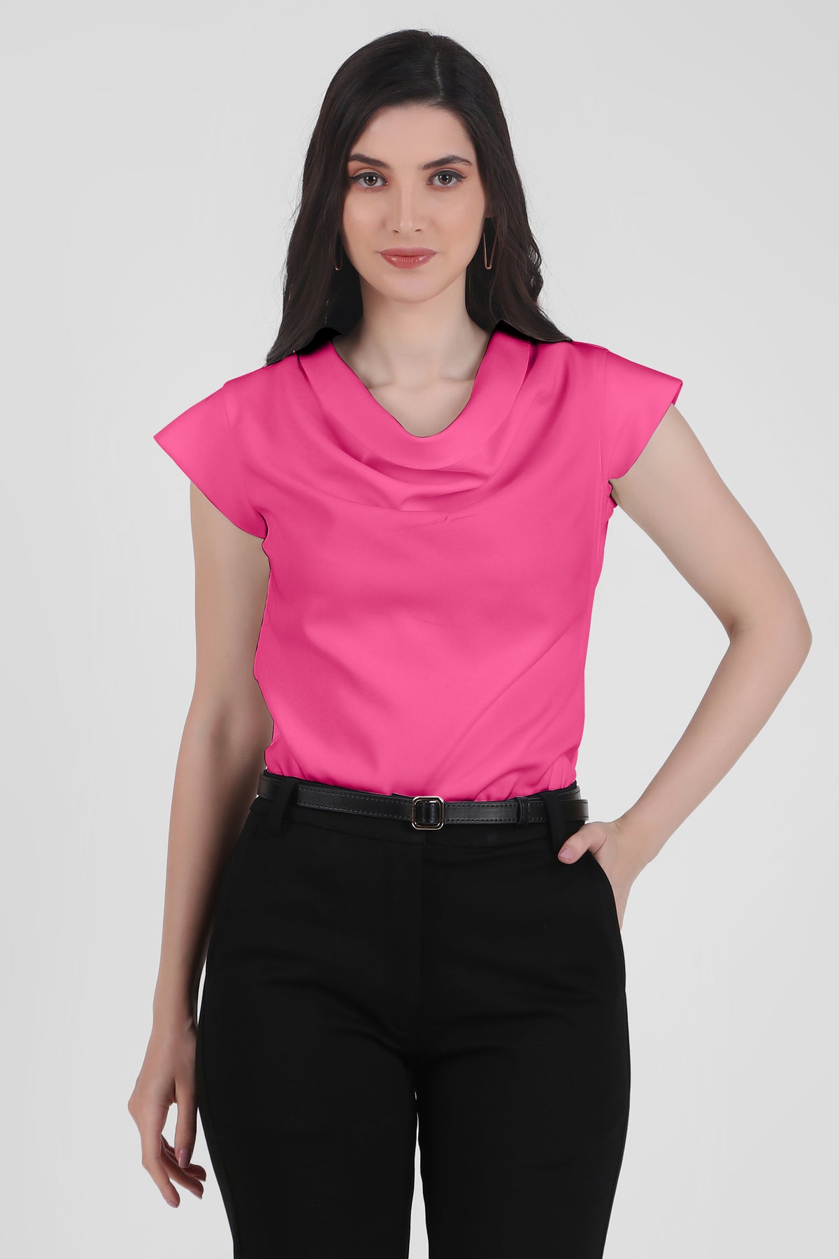 Timeless Draped Neck Top, Pink