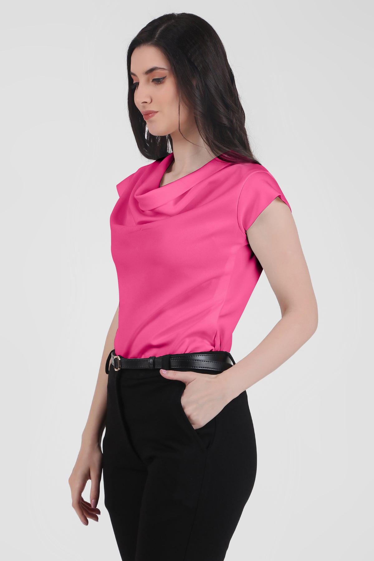 Timeless Draped Neck Top, Pink