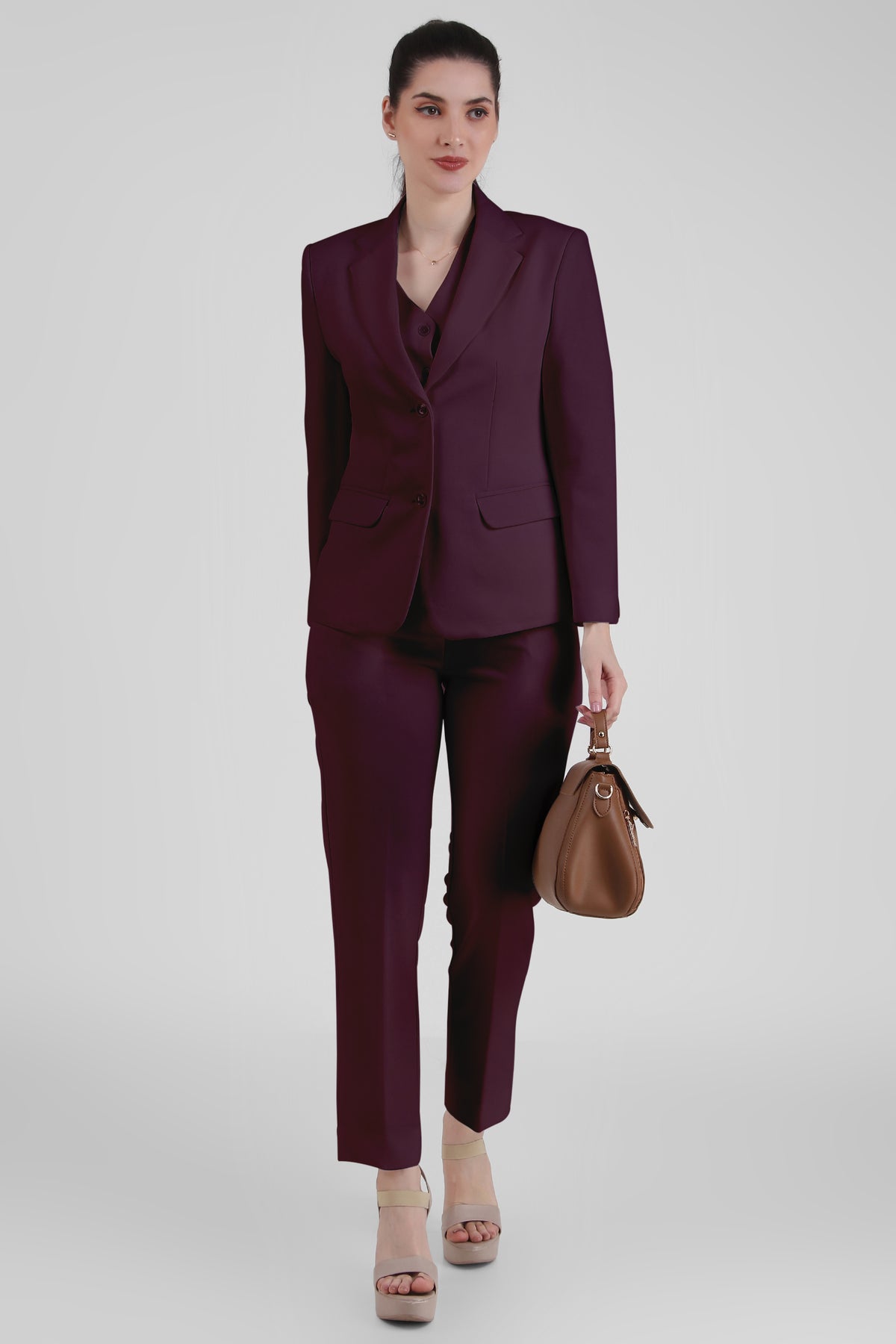 Stretch Crepe Single Breasted Blazer, Plum