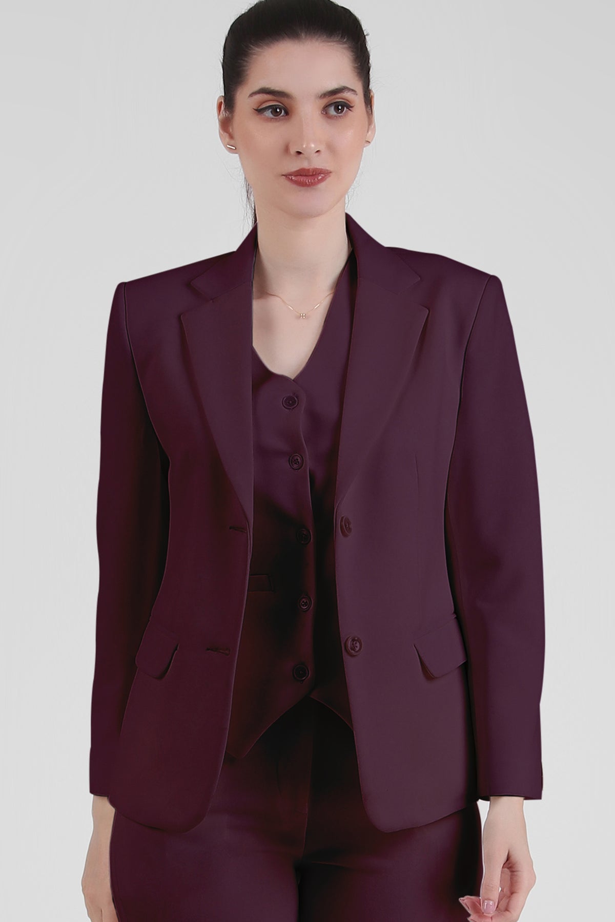 Stretch Crepe Single Breasted Blazer, Plum