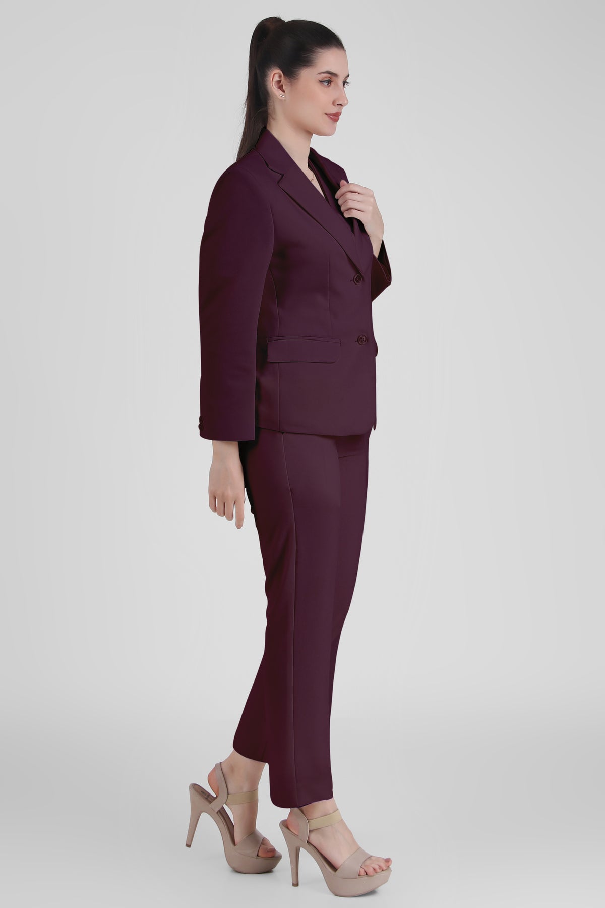 Power : 3 Piece Suit Set : Waistcoat Blazer Pant in Plum