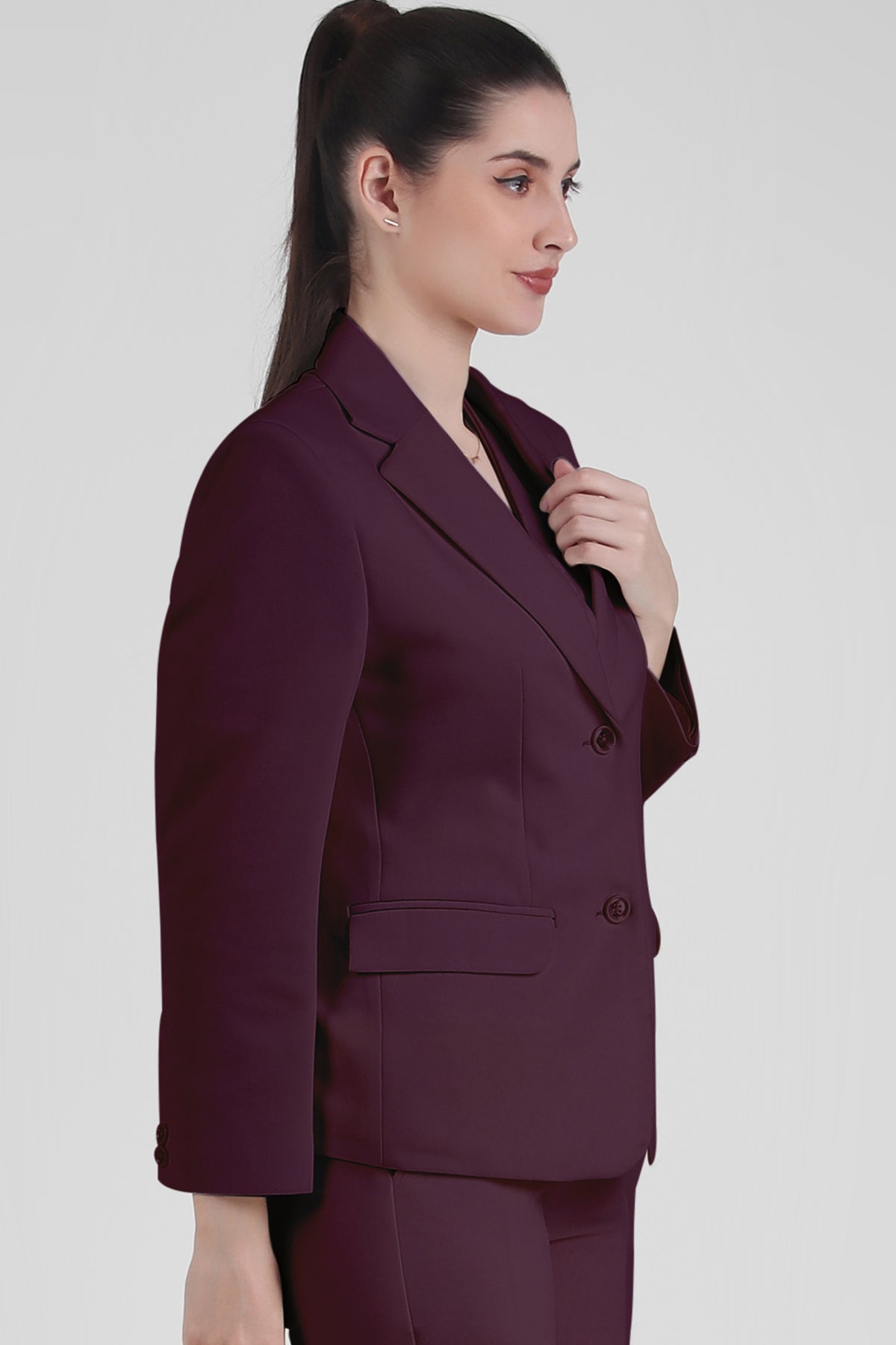 Stretch Crepe Single Breasted Blazer, Plum