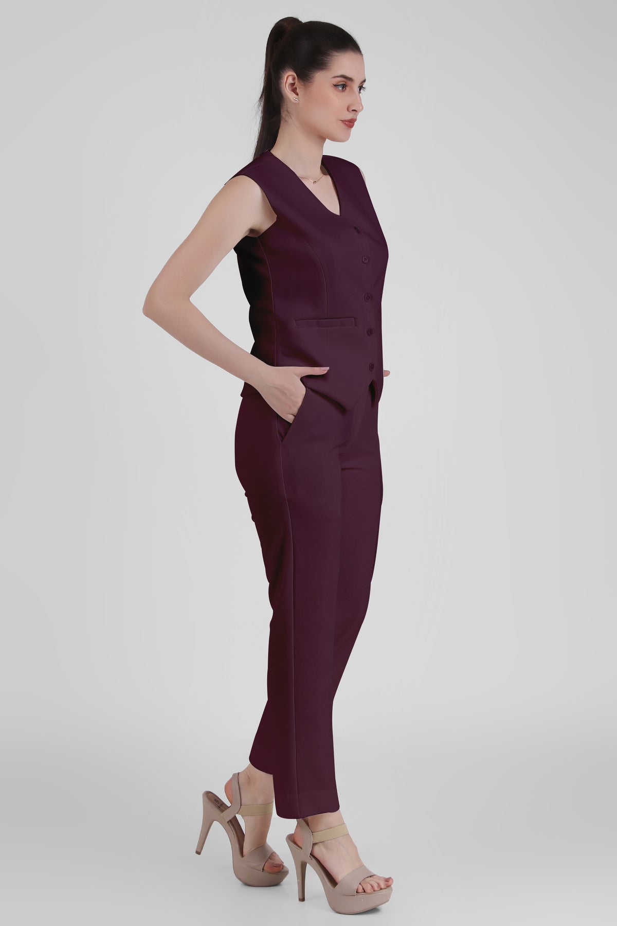 Waistcoat And Trousers Co-ord Set - Plum