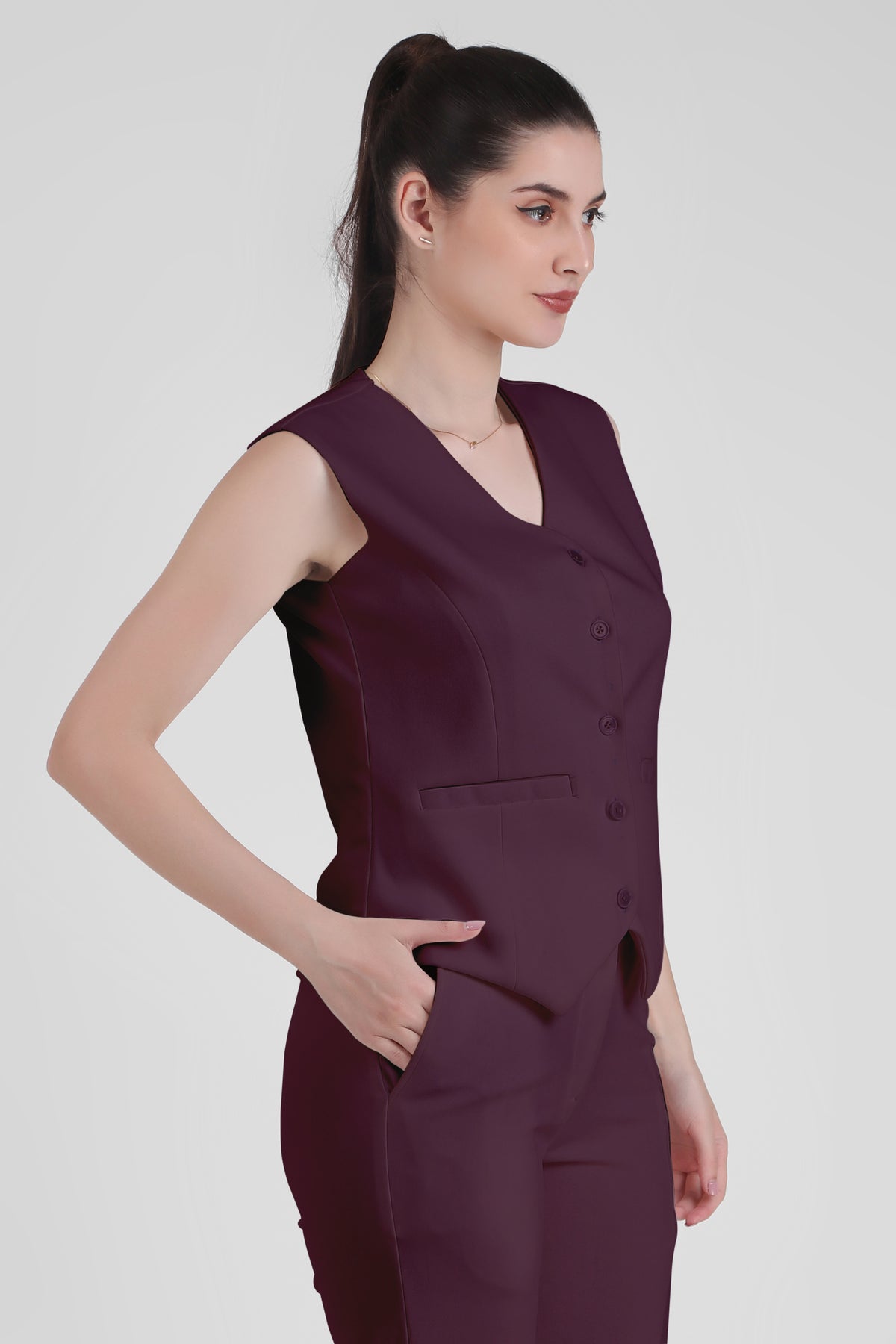 Power : 3 Piece Suit Set : Waistcoat Blazer Pant in Plum