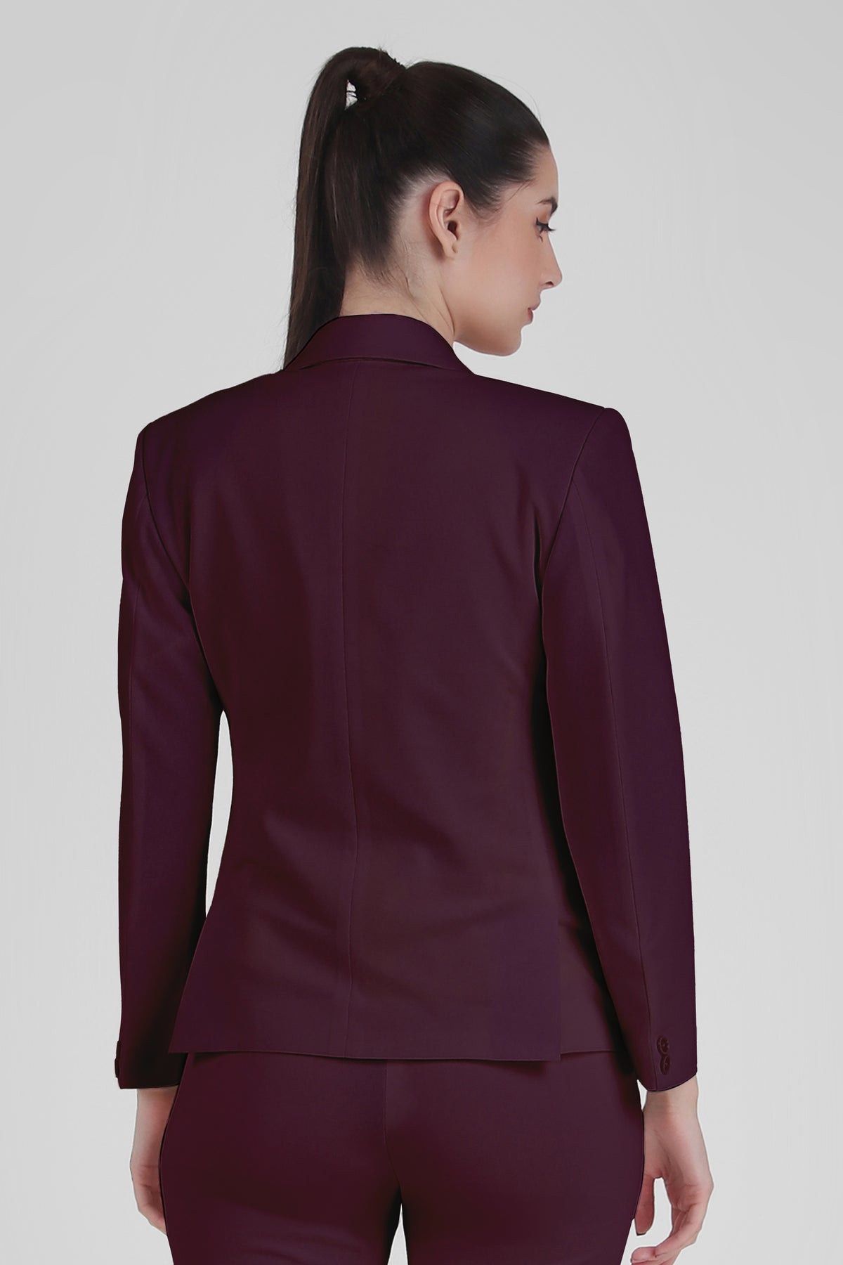 Stretch Crepe Single Breasted Blazer, Plum