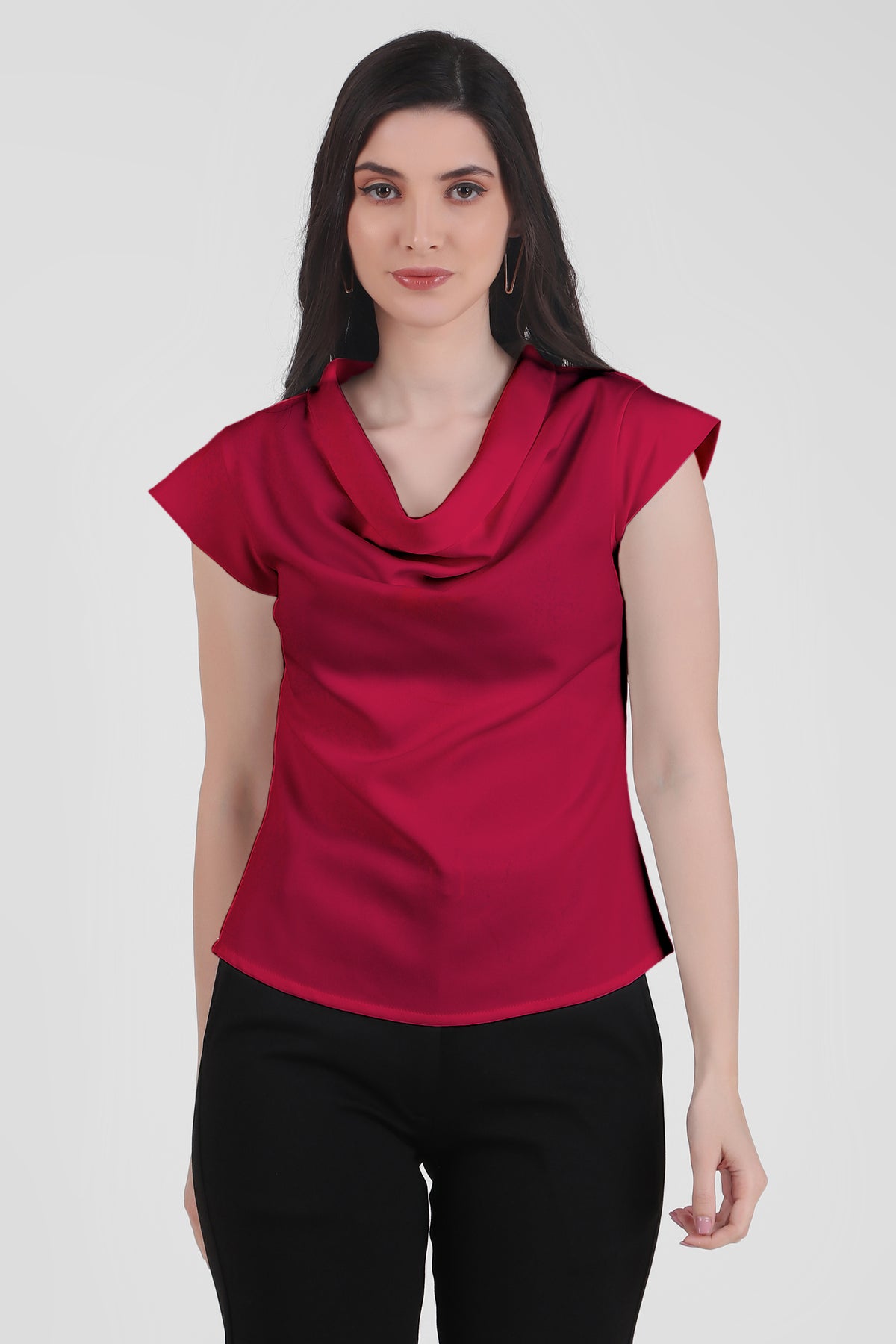 Timeless Draped Neck Top, Red