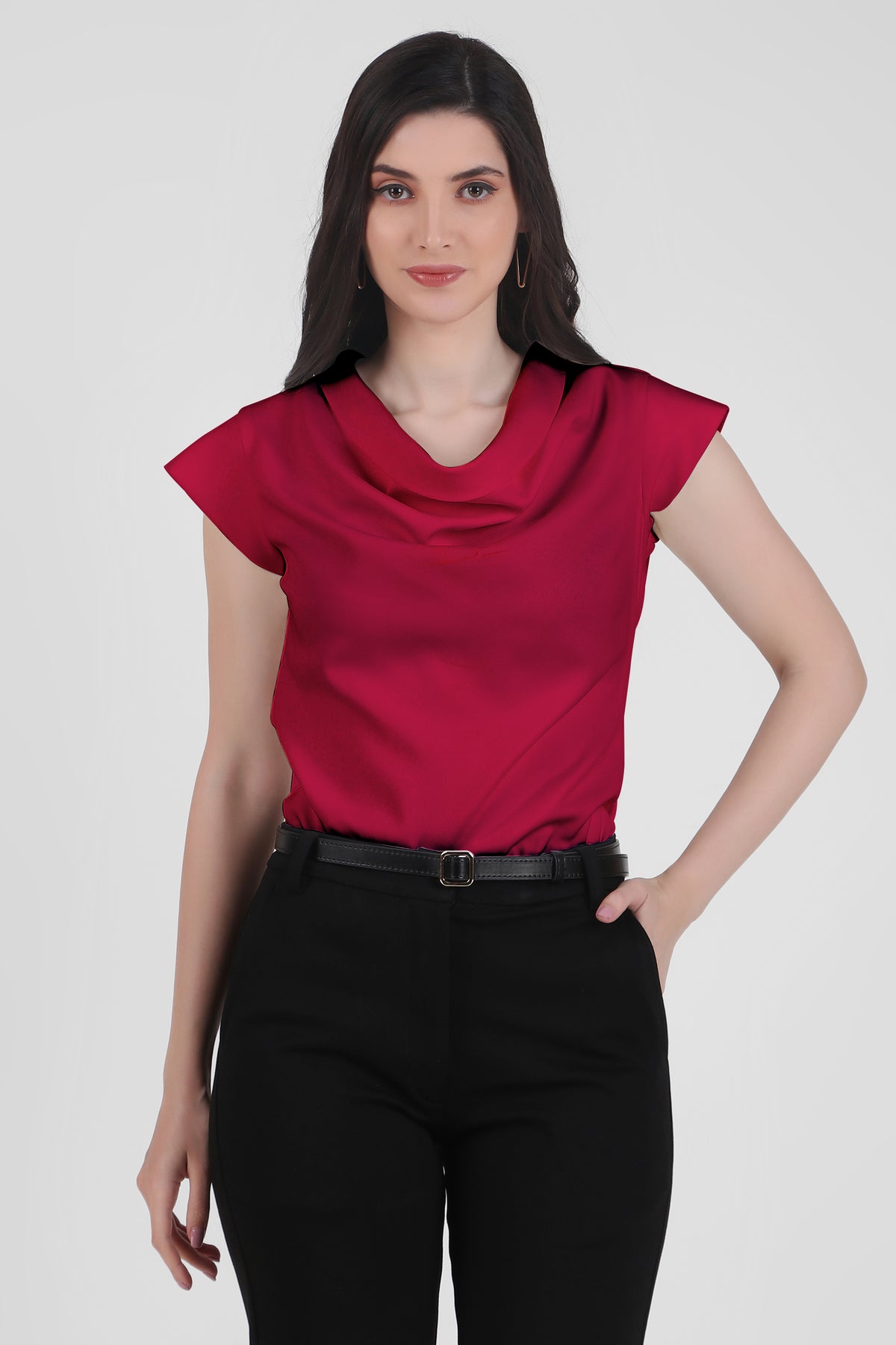 Timeless Draped Neck Top, Red