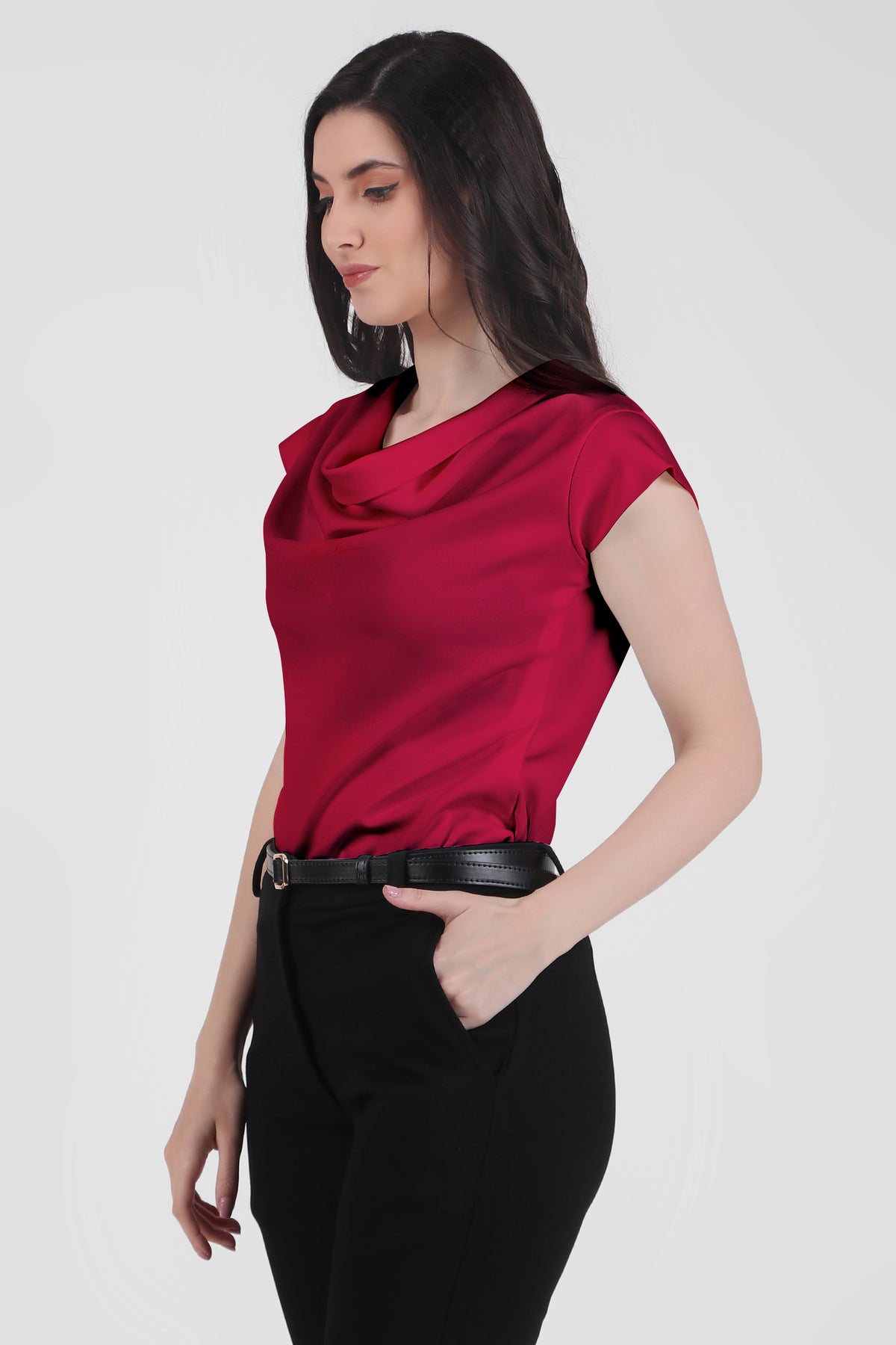 Timeless Draped Neck Top, Red