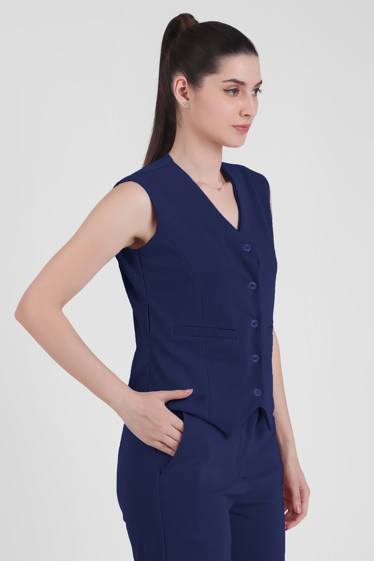 Waistcoat And Trousers Co-ord Set - Midnight Blue