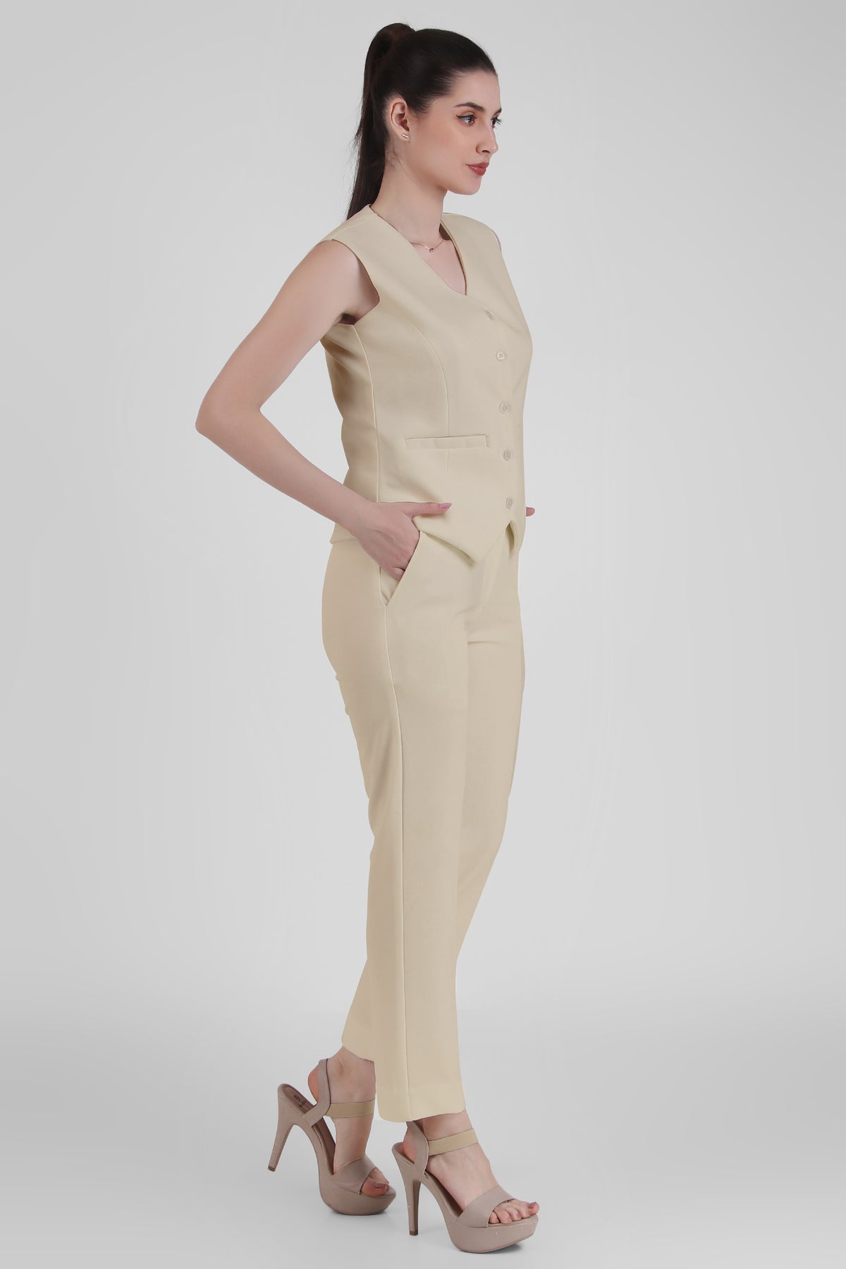 Waistcoat And Trousers Co-ord Set - Sand