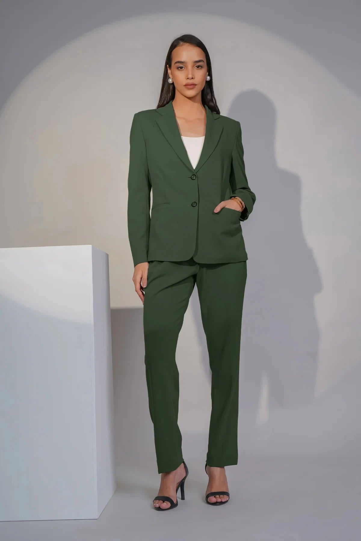 Eternal Office Blazer with Pants Power Suit, Olive Green