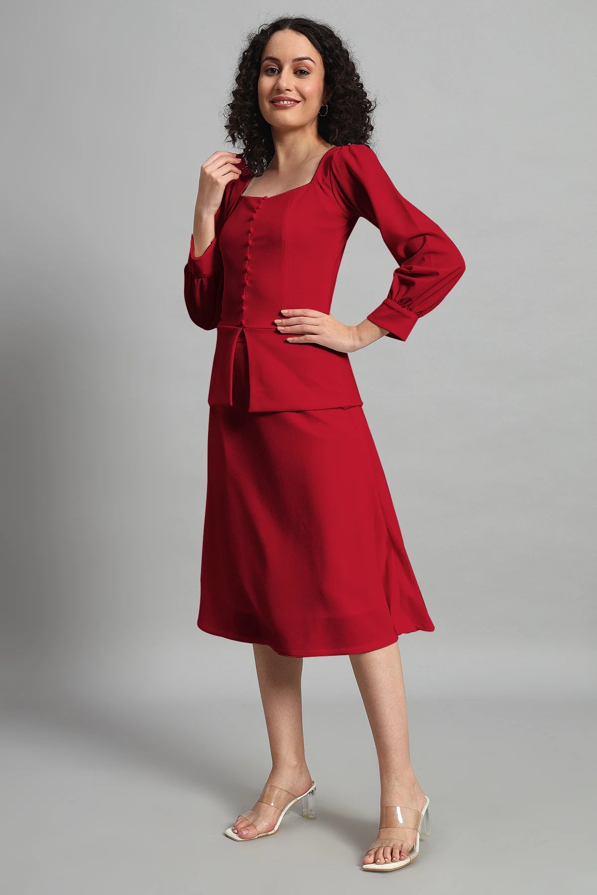 Flare of Grace Skirt Co-ord Set, Red