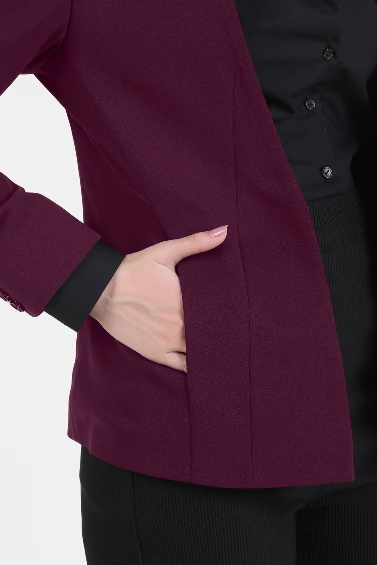 Front Open Style Stretch Crepe Blazer, Plum