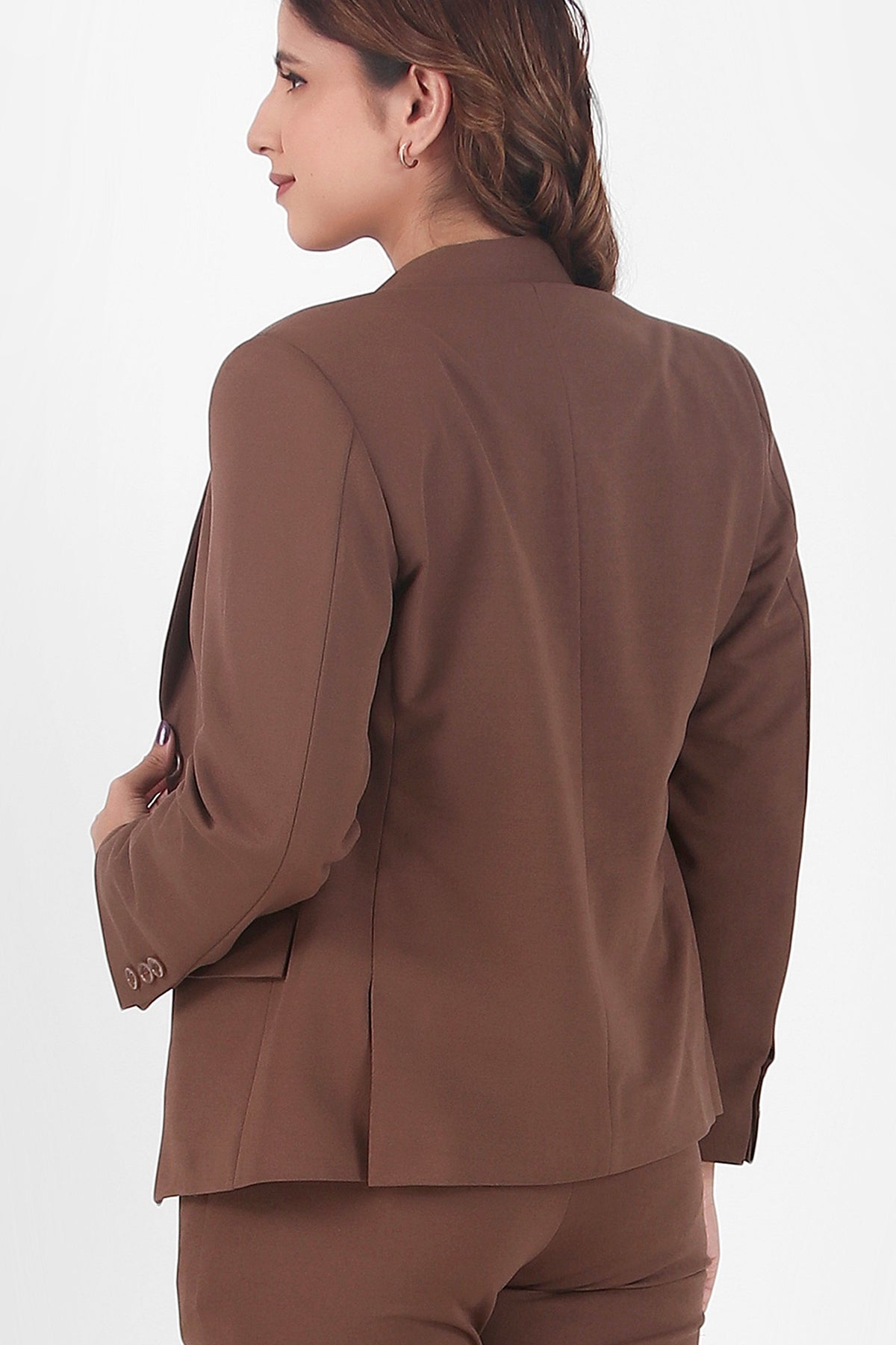 Stretch Crepe Single Breasted Blazer, Brown