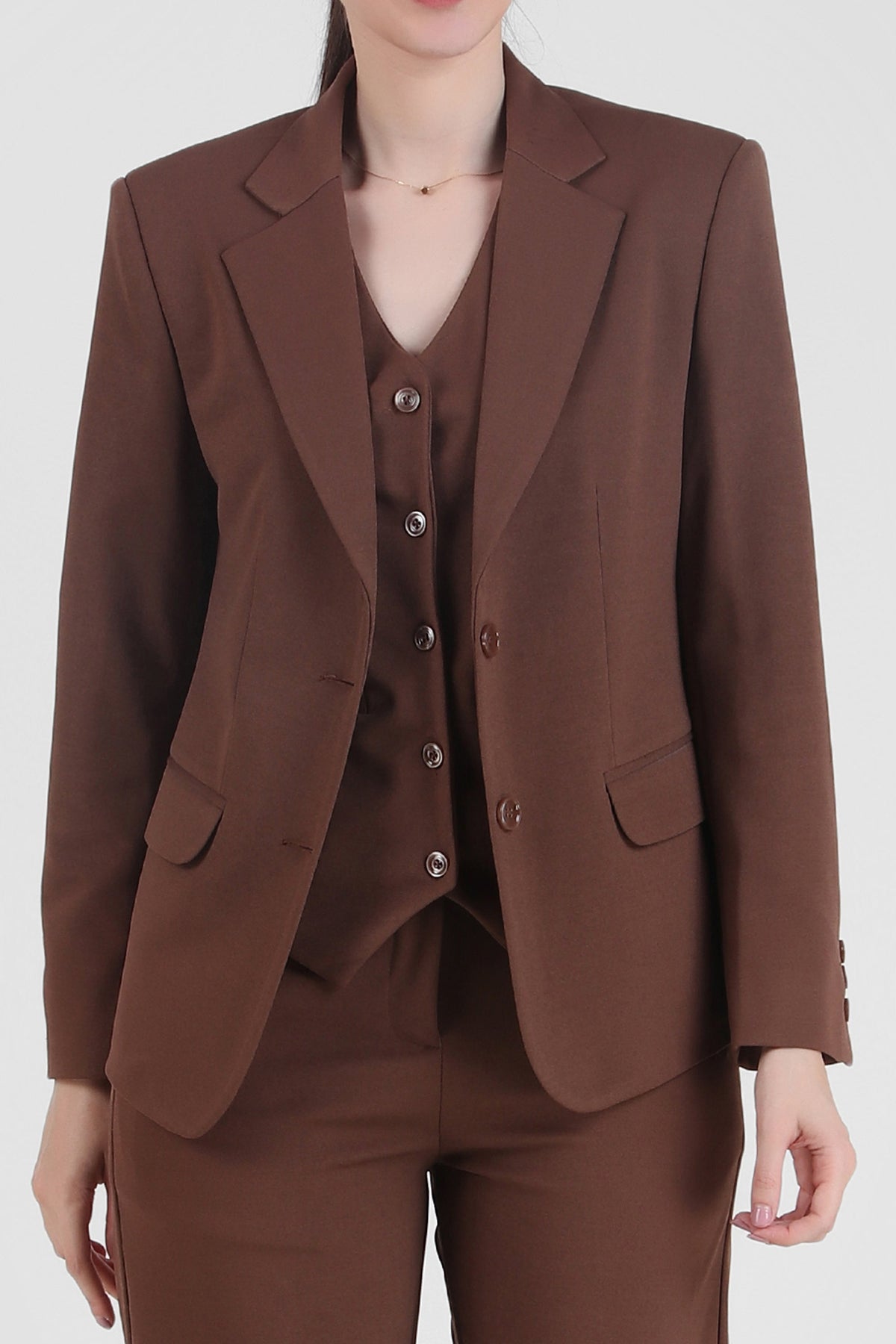 Stretch Crepe Single Breasted Blazer, Brown