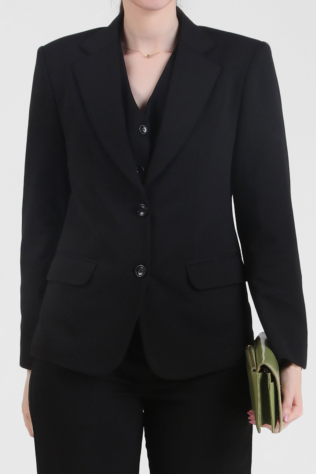 Stretch Crepe Single Breasted Blazer, Black