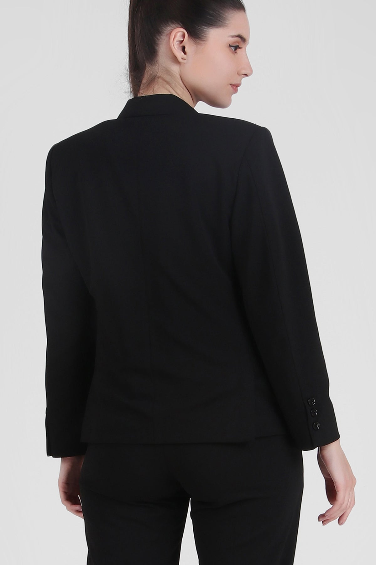 Stretch Crepe Single Breasted Blazer, Black