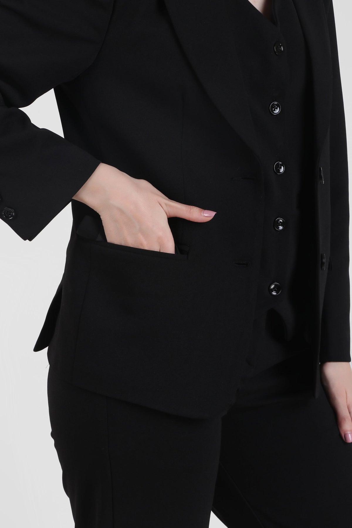 Stretch Crepe Single Breasted Blazer, Black