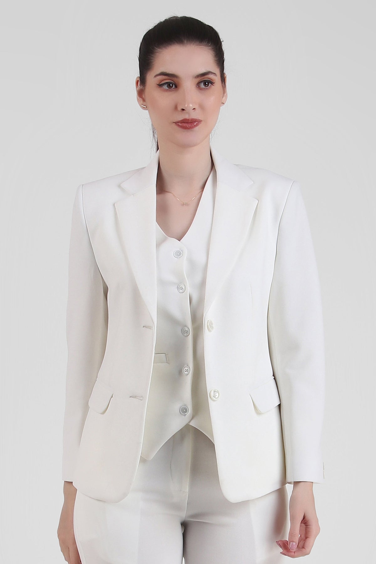 Stretch Crepe Single Breasted Blazer, Ivory