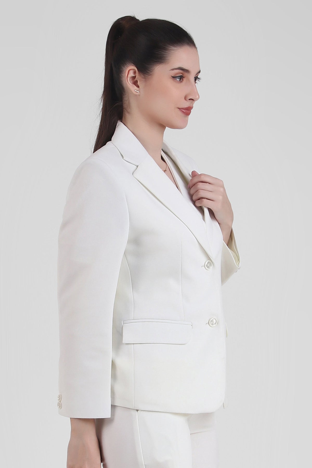 Stretch Crepe Single Breasted Blazer, Ivory