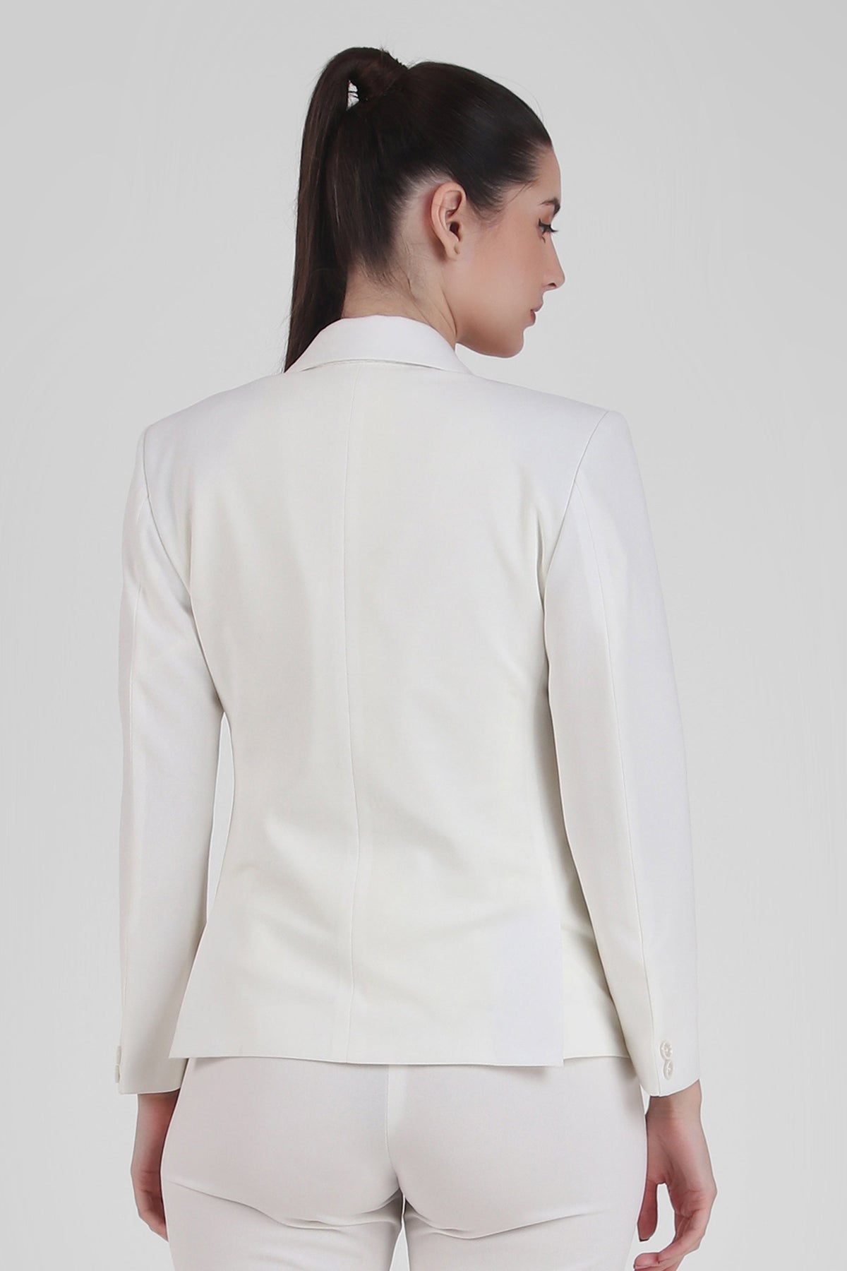 Stretch Crepe Single Breasted Blazer, Ivory