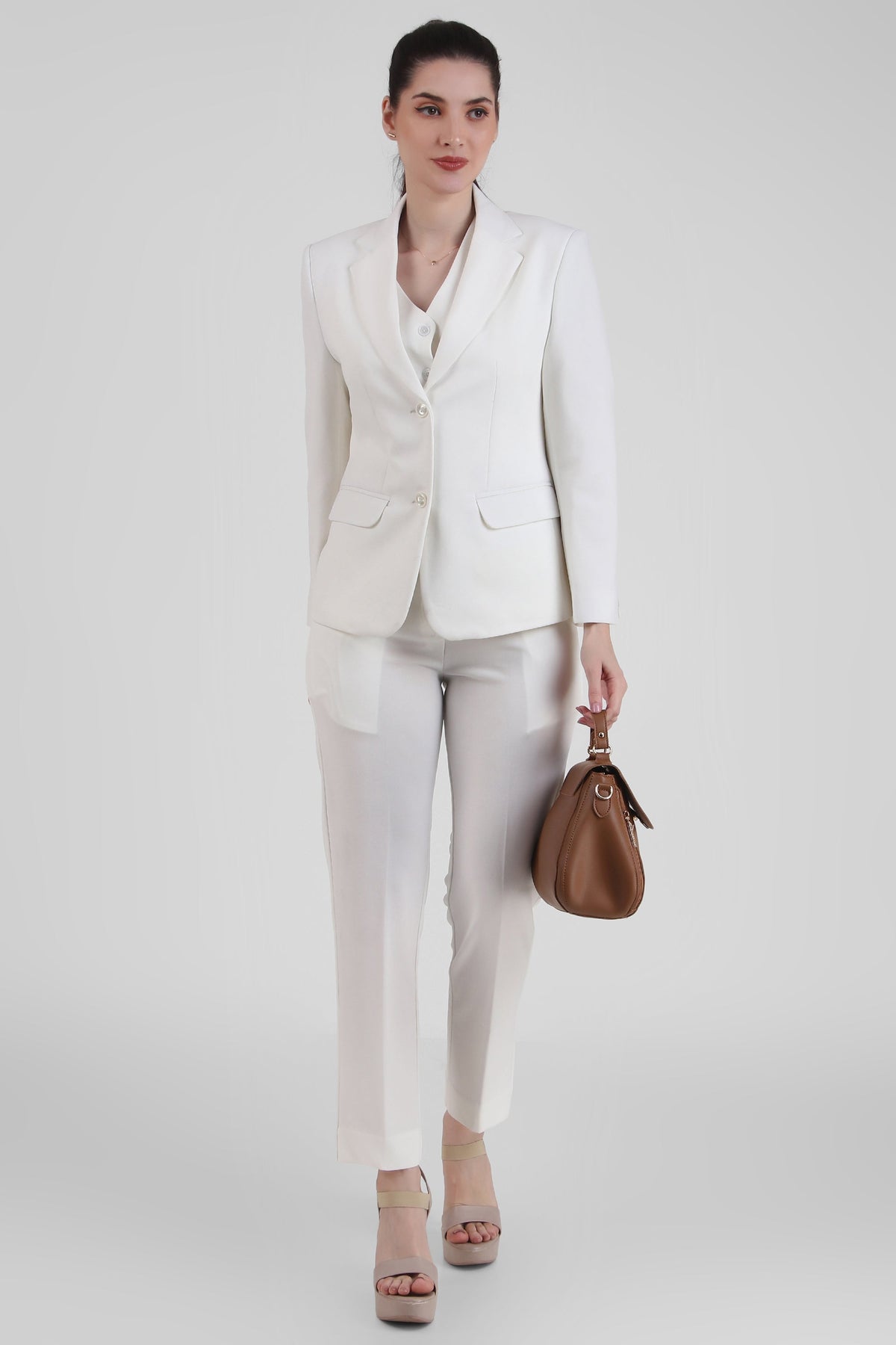 Stretch Crepe Single Breasted Blazer, Ivory