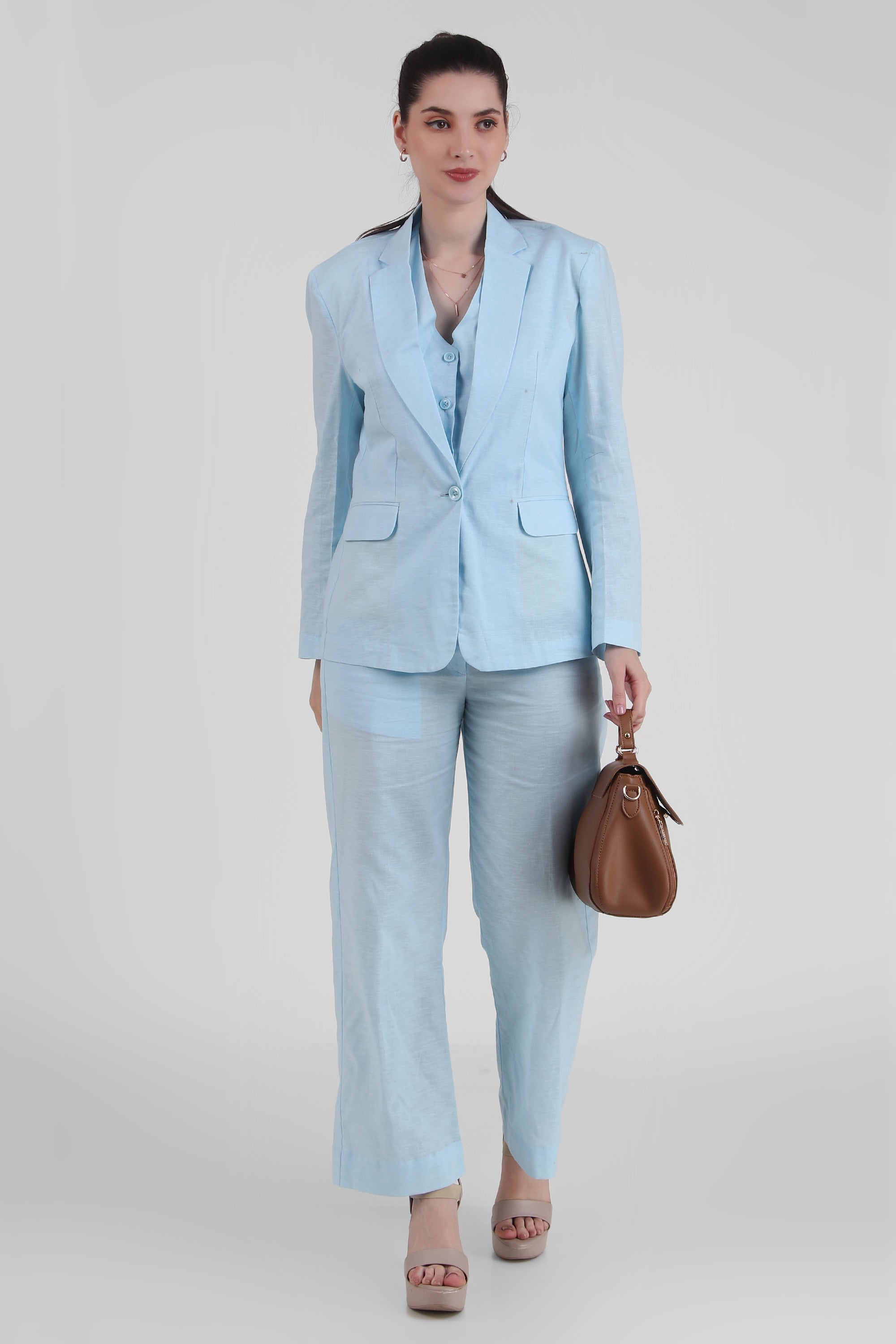 ボトムスその他 Barba Blazer Jaqueline Single Breasted In Light Blue Linen Barba Blazer Jaqueline Single Breasted In Light Blue Linen