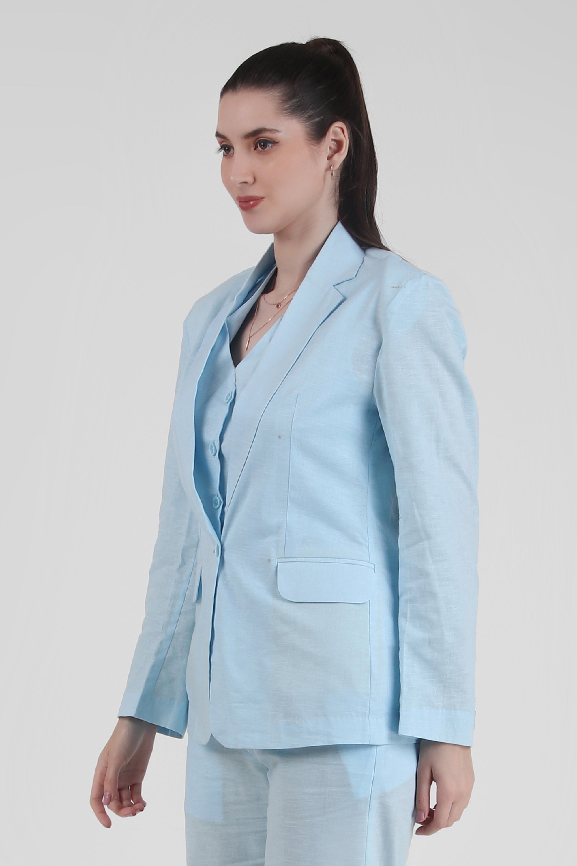 ボトムスその他 Barba Blazer Jaqueline Single Breasted In Light Blue Linen Linen Blend, Breathable Single Breasted Blazer, Sky Blue