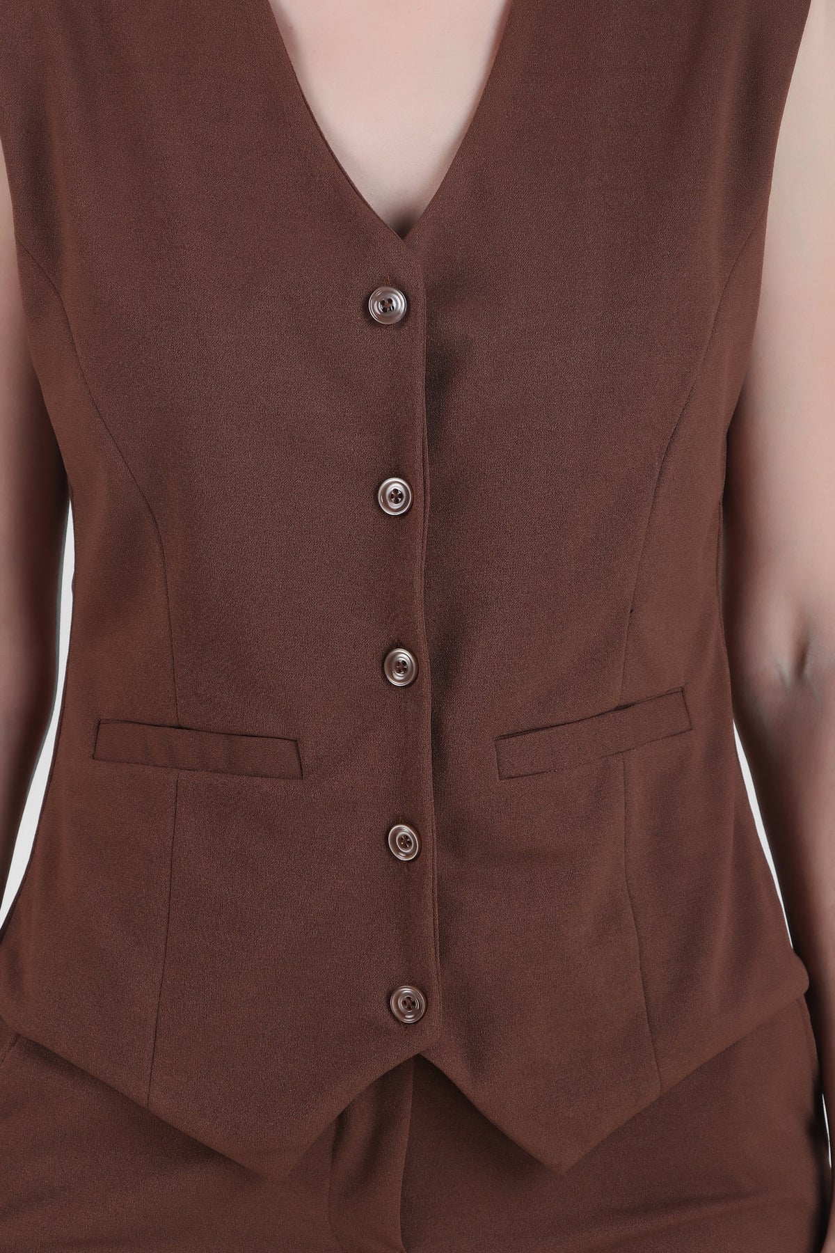 Waistcoat And Trousers Co-ord Set - Brown